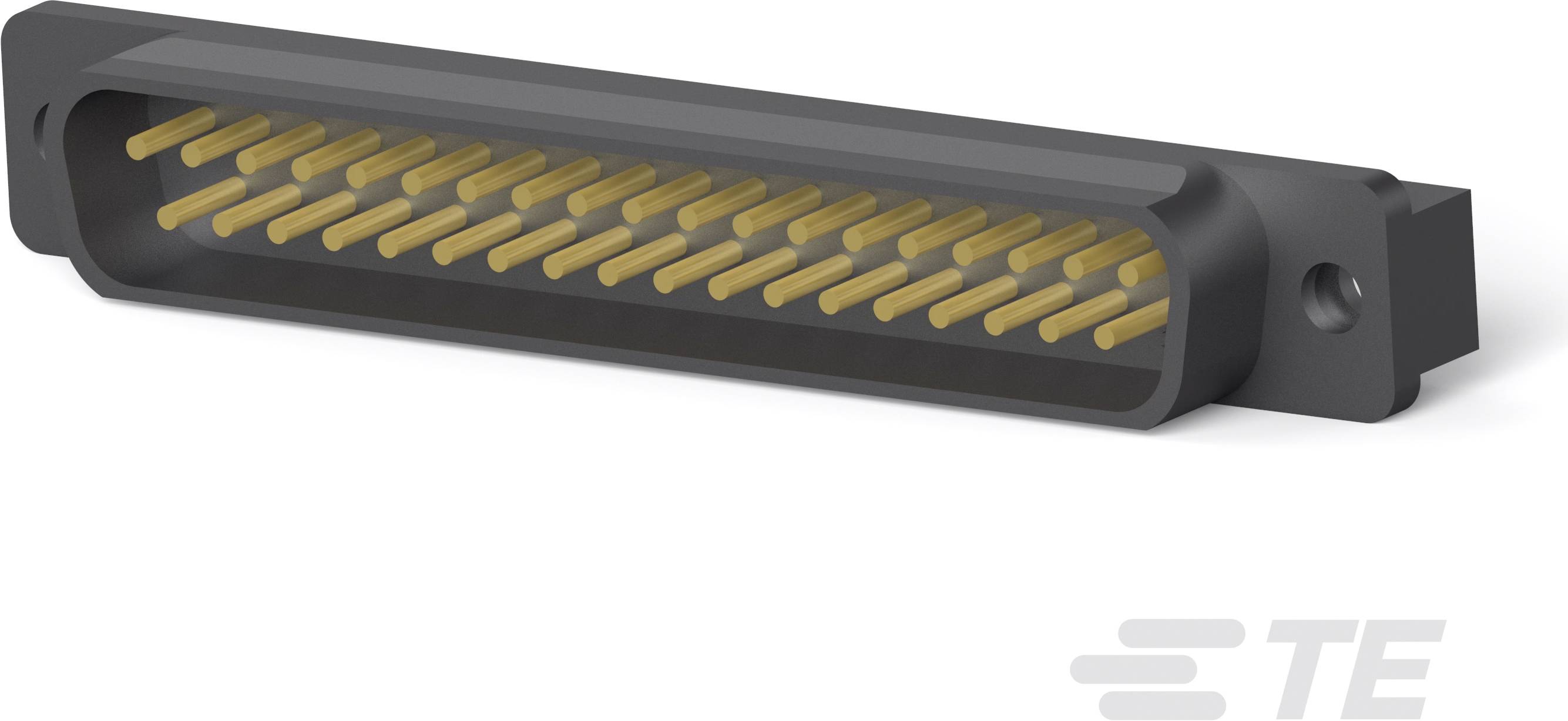 Schwarzer rechteckiger Steckverbinder mit mehreren goldenen Pins, von TE Connectivity, geeignet für elektronische Anwendungen.