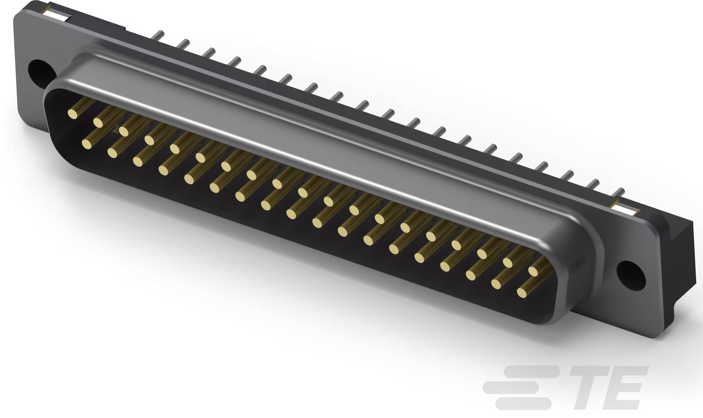 D-Sub-Steckverbinder mit mehreren goldenen Stiften, geeignet für elektronische Verbindungen. Rechteckig, grau mit Herstellerlogo.