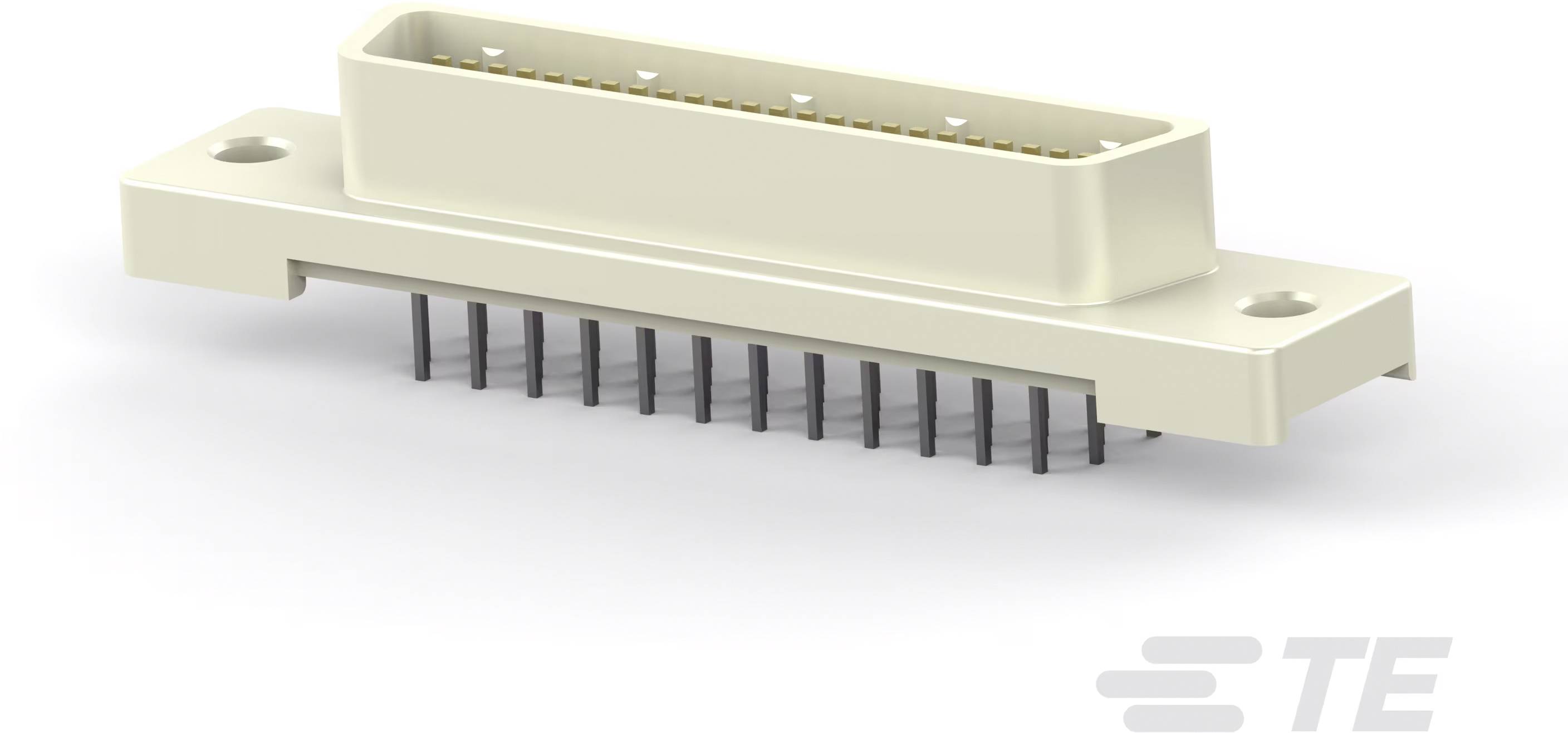 Ein beige Steckverbinder mit mehreren Metallstiften, geeignet für elektronische Platinenverbindungen, auf weißem Hintergrund.