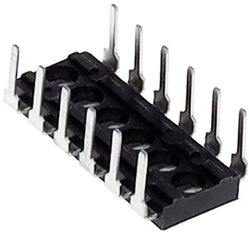 Eine schwarze Dual-In-line-Paketsockel (DIP) mit 16 Stiftplätzen für elektronische Komponenten.