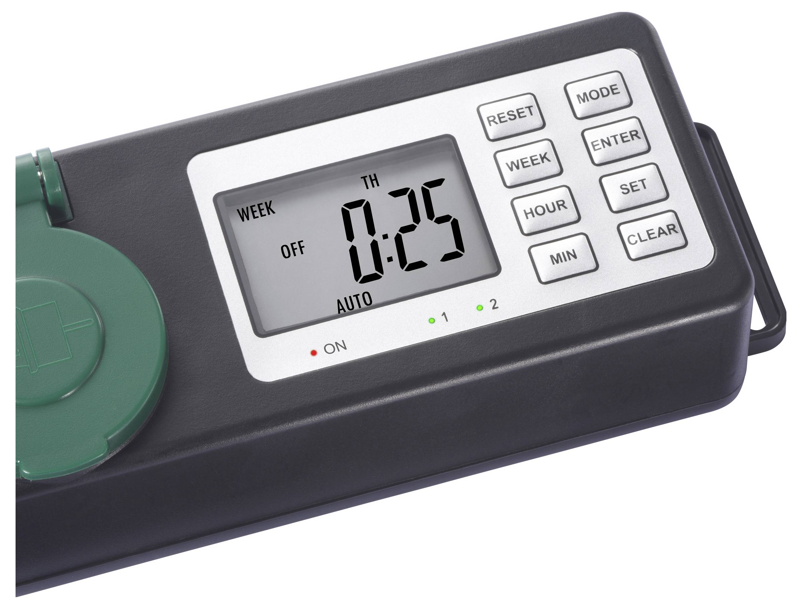 Sygonix SY-6786454 Gartensteckdose mit Zeitschaltuhr 3fach Schwarz, Grün Schutzkontakt 1St.