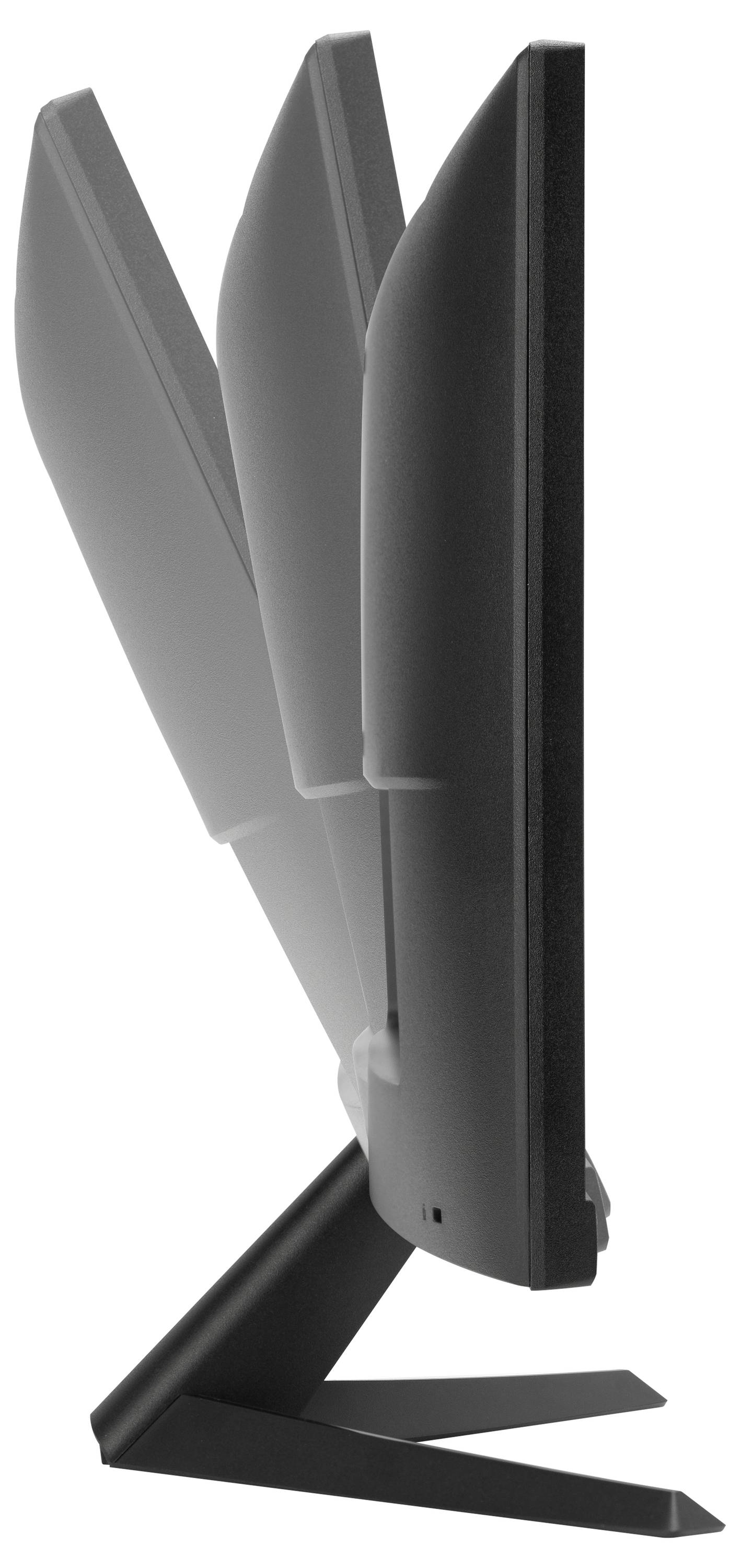 Ein Monitor wird von der Seite gezeigt, mit drei überlappenden Bildern, die seine Neigung nach hinten veranschaulichen.