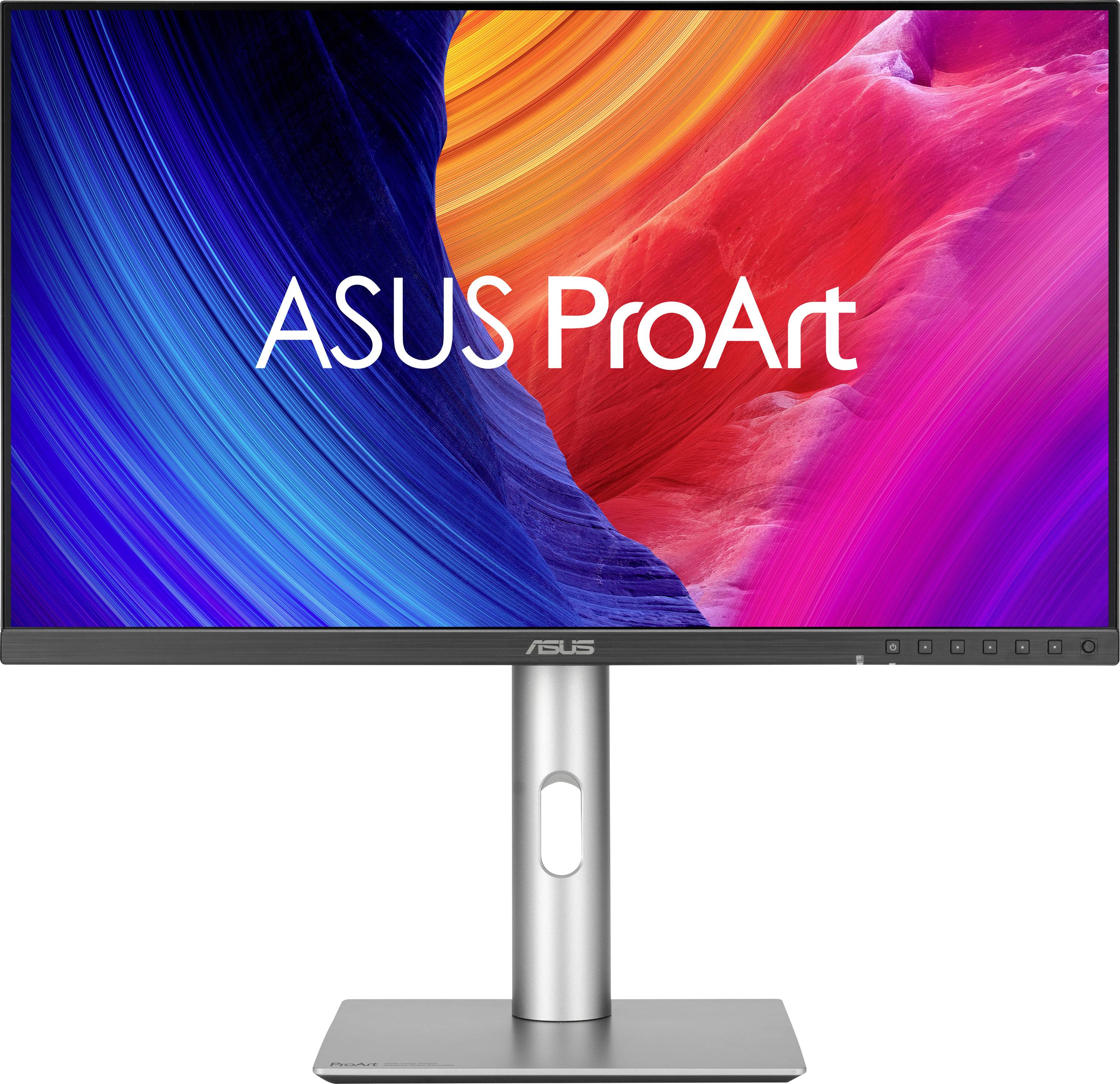 Ein Monitor der Marke ASUS ProArt mit farbenfrohem Hintergrund auf dem Bildschirm. Geeignet für kreative und künstlerische Arbeiten.