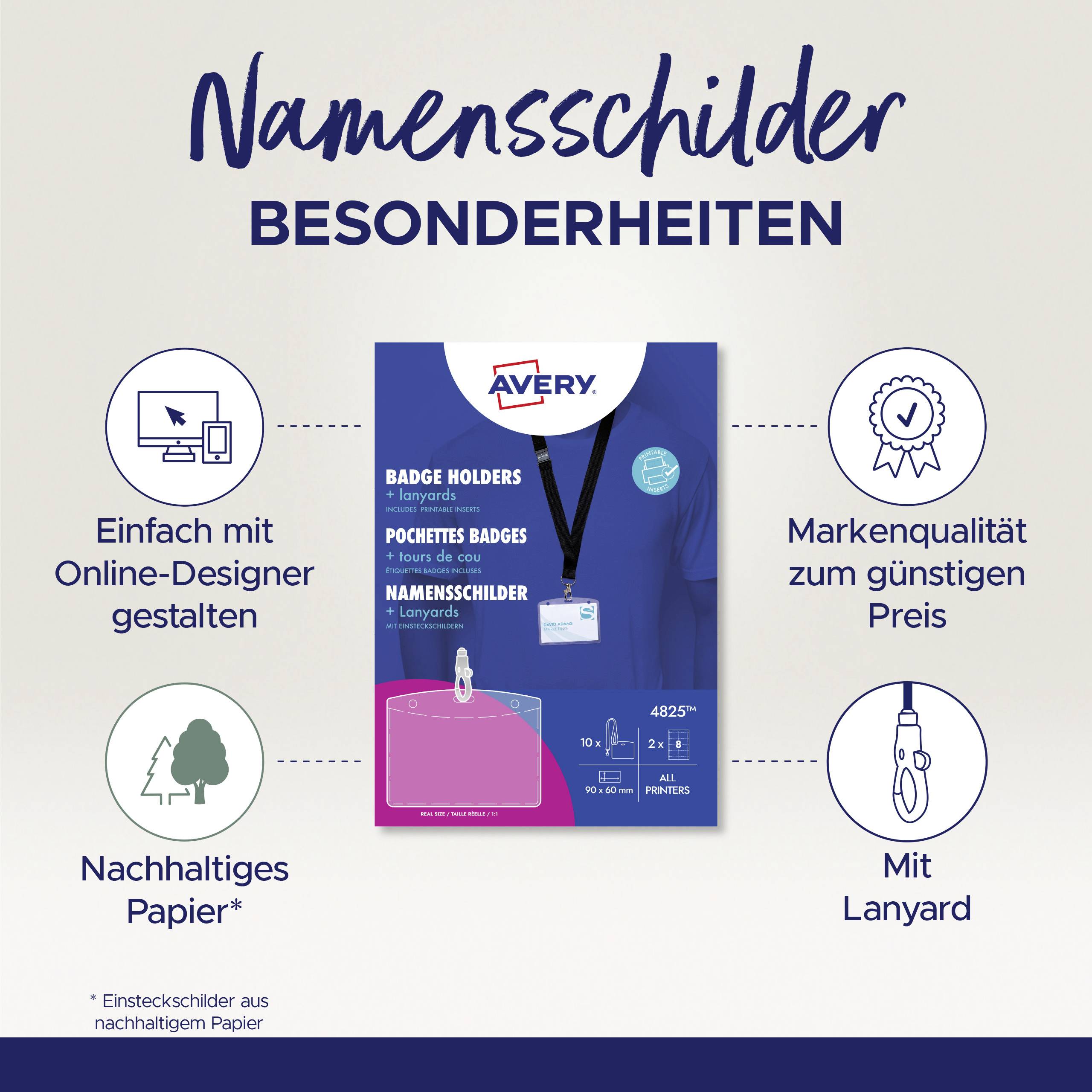 Avery-Zweckform 4825 Namensschild (B x H) 90mm x 60mm 10St.