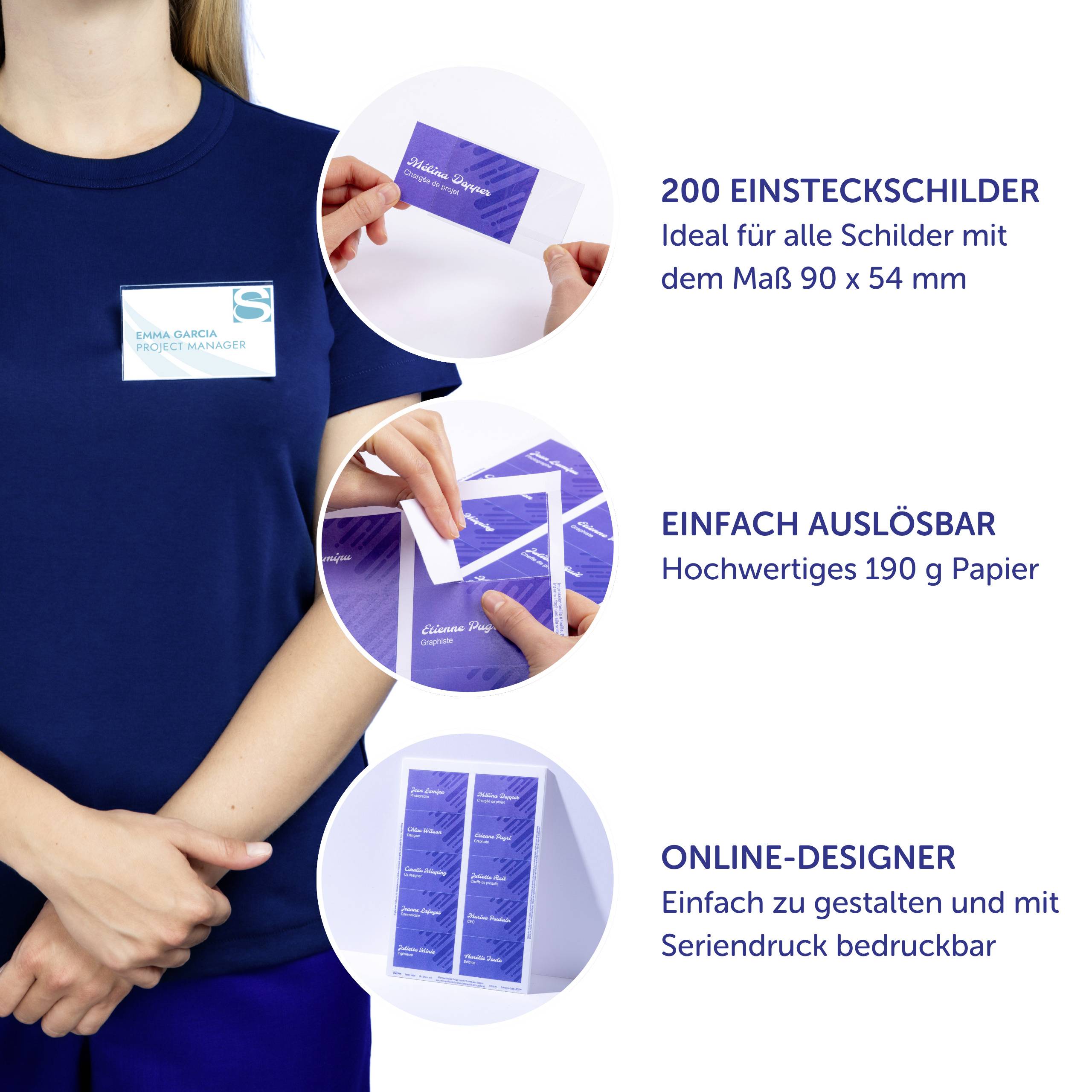 Avery-Zweckform L4727-20 Einsteckschild Namensschild 90mm x 54mm Weiß