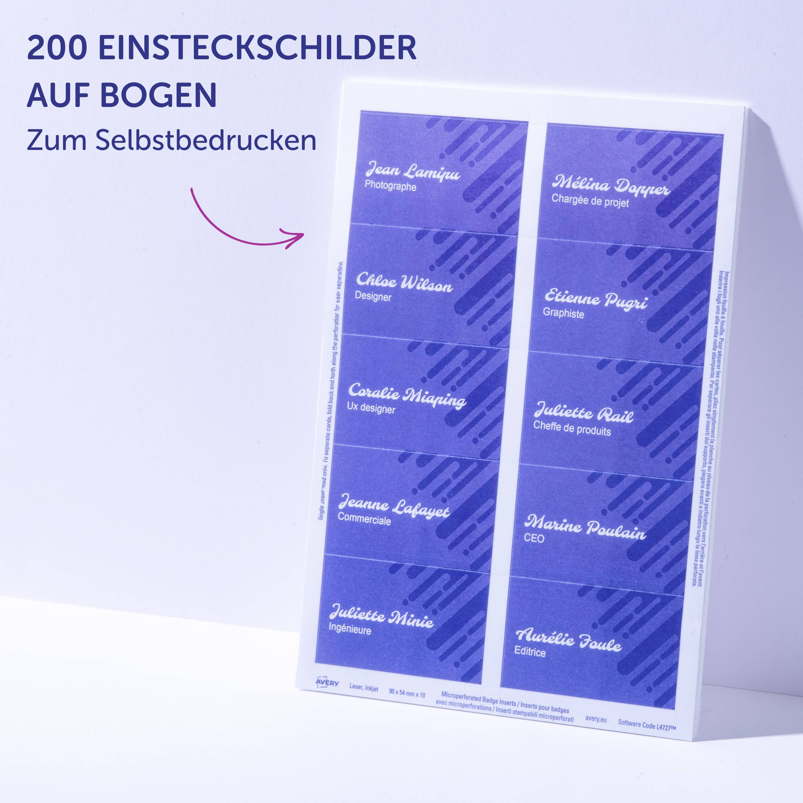 Avery-Zweckform L4727-20 Einsteckschild Namensschild 90mm x 54mm Weiß