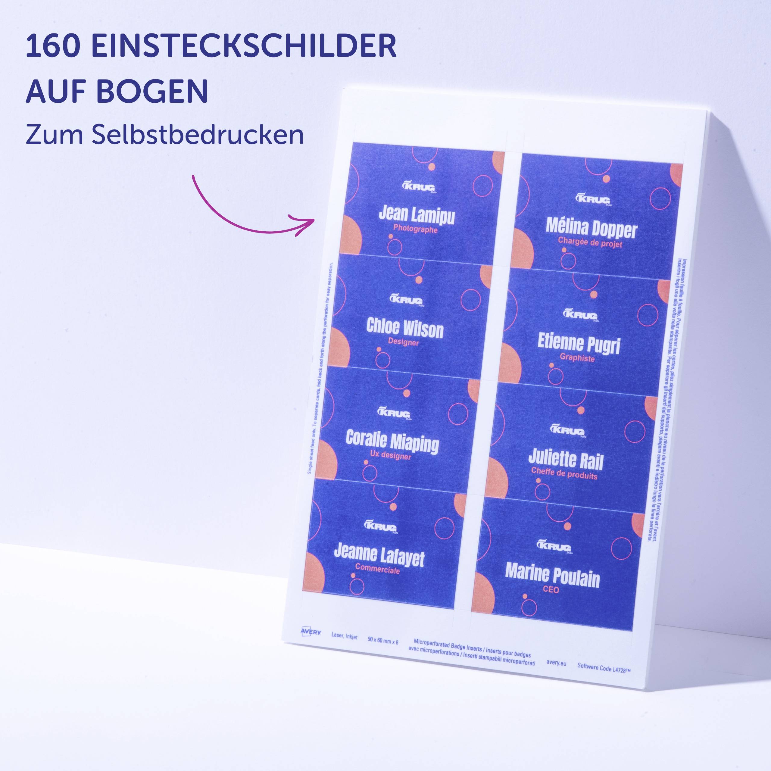 Avery-Zweckform L4728-20 Einsteckschild Namensschild 90mm x 60mm Weiß