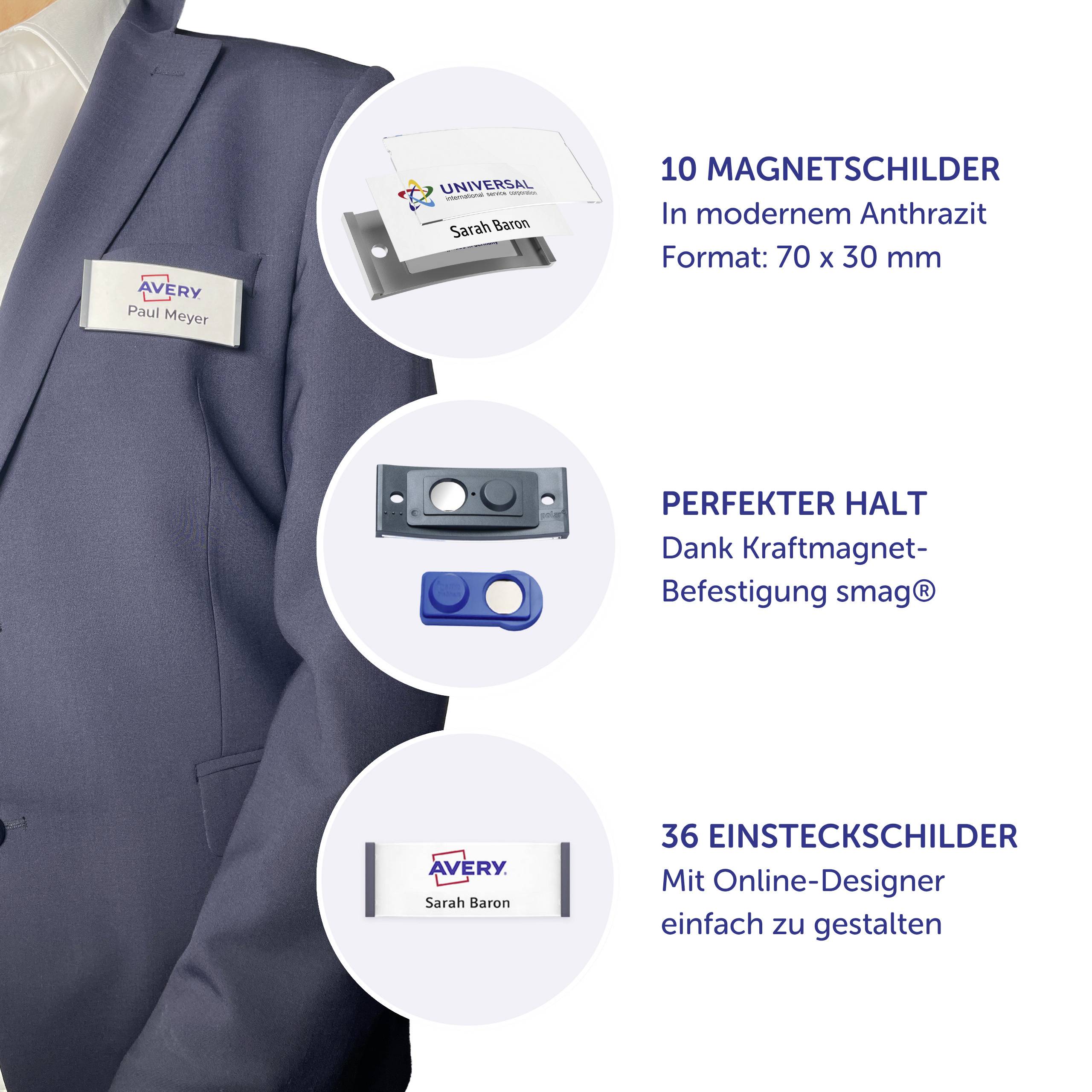 Avery-Zweckform POL30MA02-10DR Namensschild (B x H) 70mm x 30mm 10St.