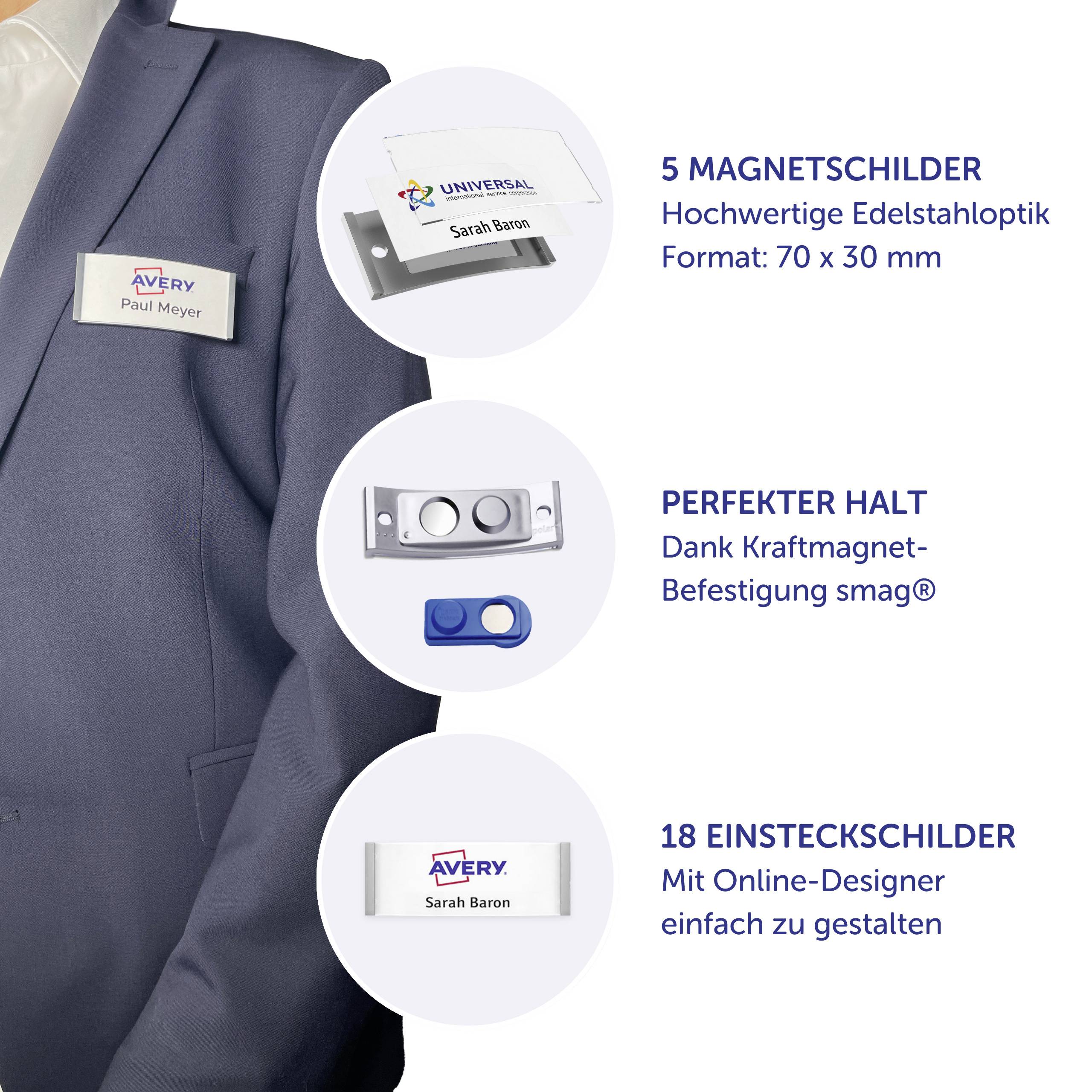 Avery-Zweckform POL30MA66-5DR Namensschild (B x H) 70mm x 30mm 5St.