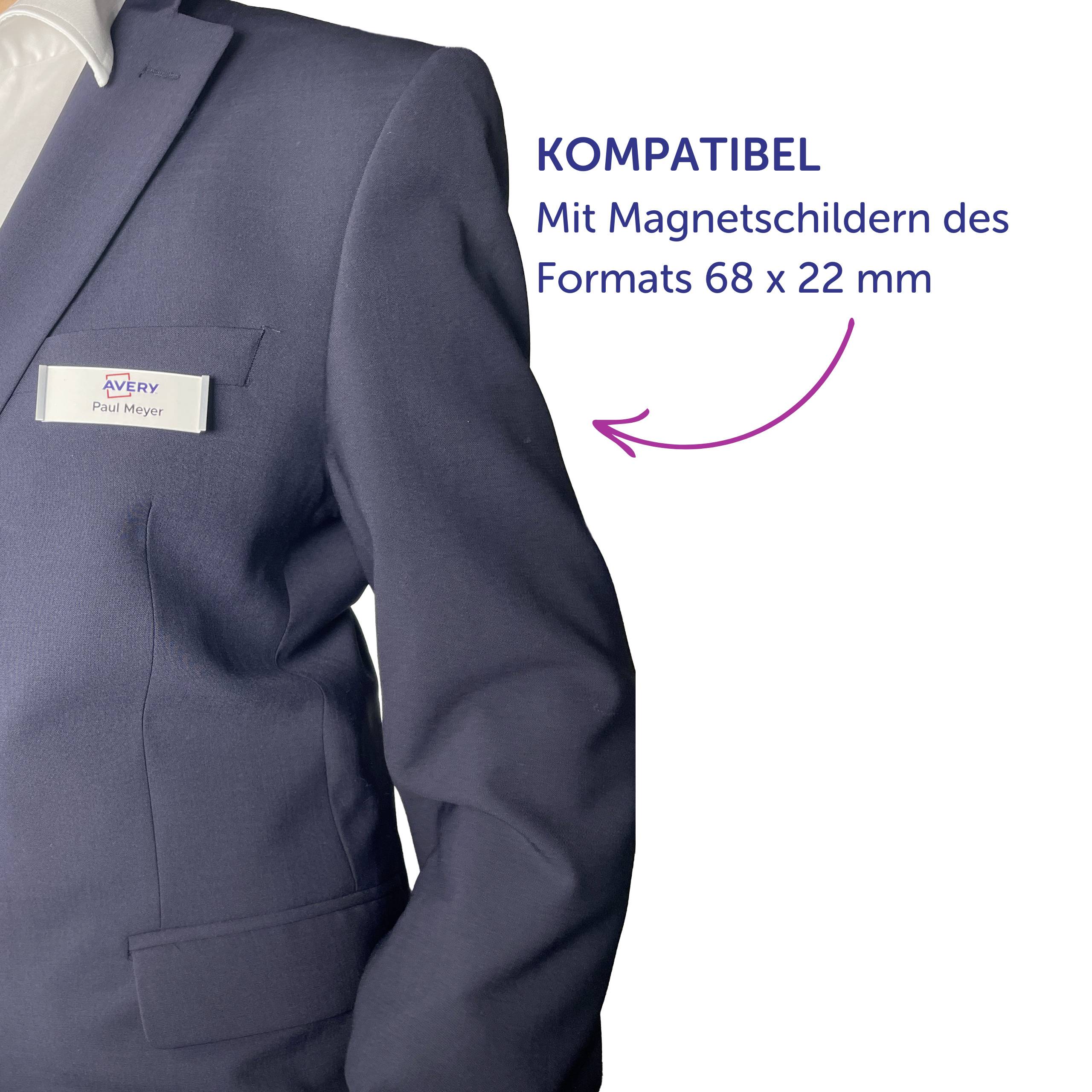 Avery-Zweckform DPC6422A-10 Einsteckschild Namensschild 64 mm x 22 mm Weiß