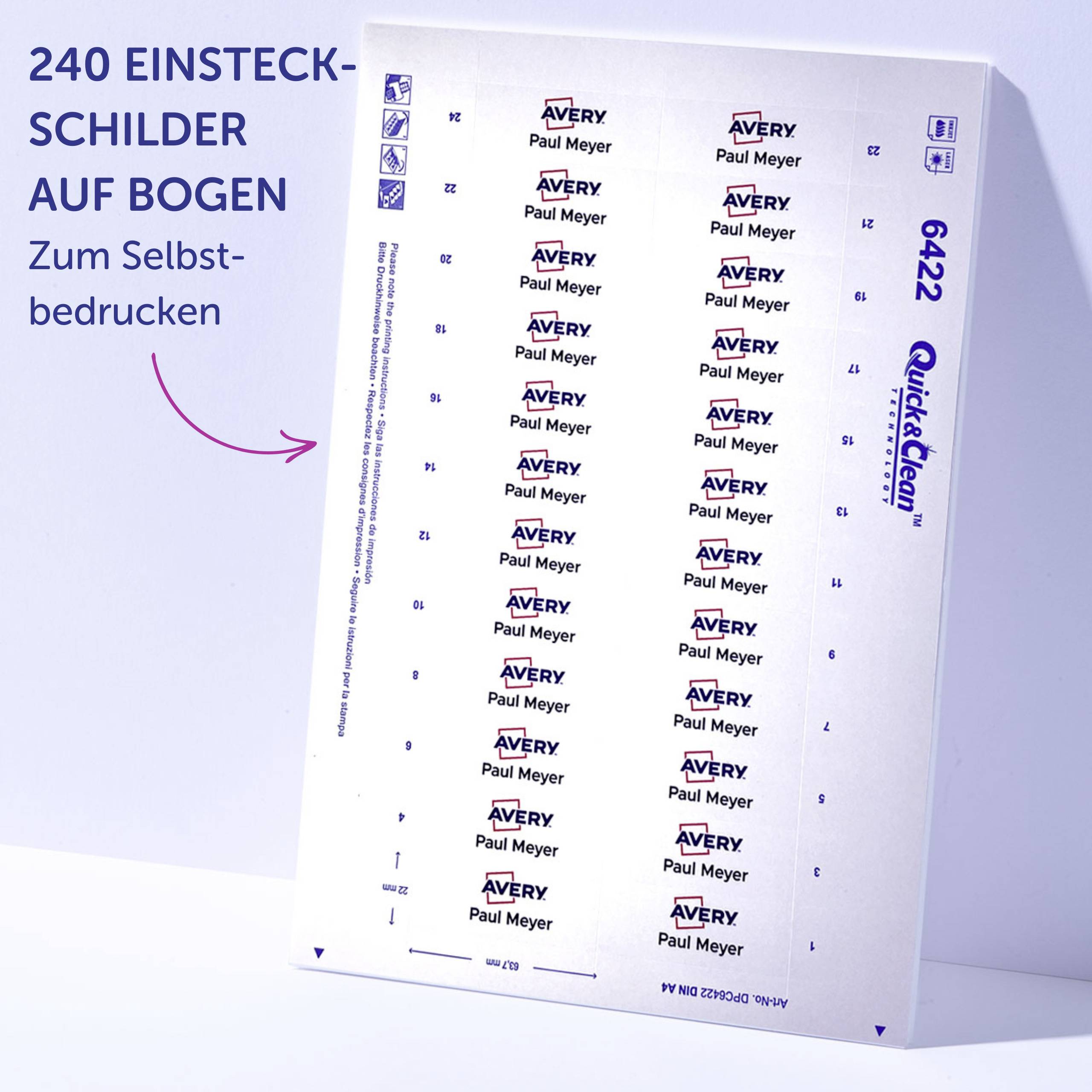 Avery-Zweckform DPC6422A-10 Einsteckschild Namensschild 64mm x 22mm Weiß