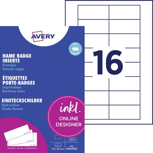Avery-Zweckform DPC7434A-10 Einsteckschild Namensschild 74 mm x 34 mm Weiß