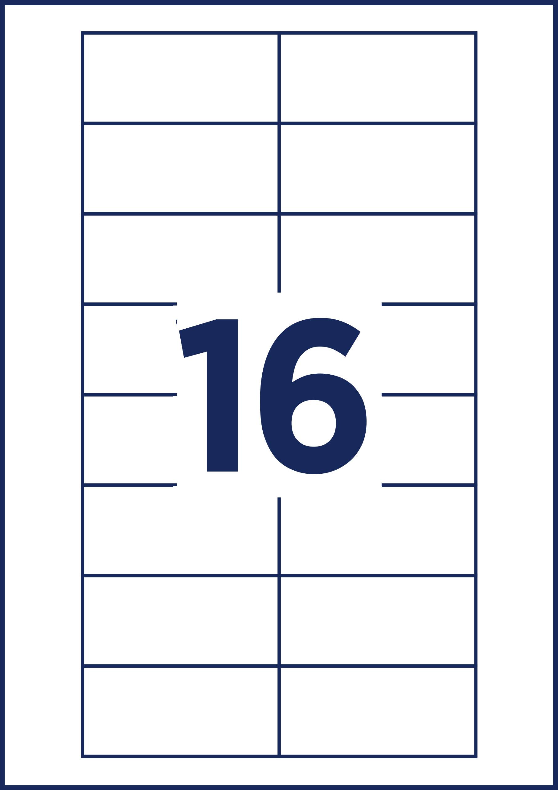 'Türnummer 16' in blau auf einem weißen rechteckigen Hintergrund mit blauen Linien, die 14 Abschnitte bilden.