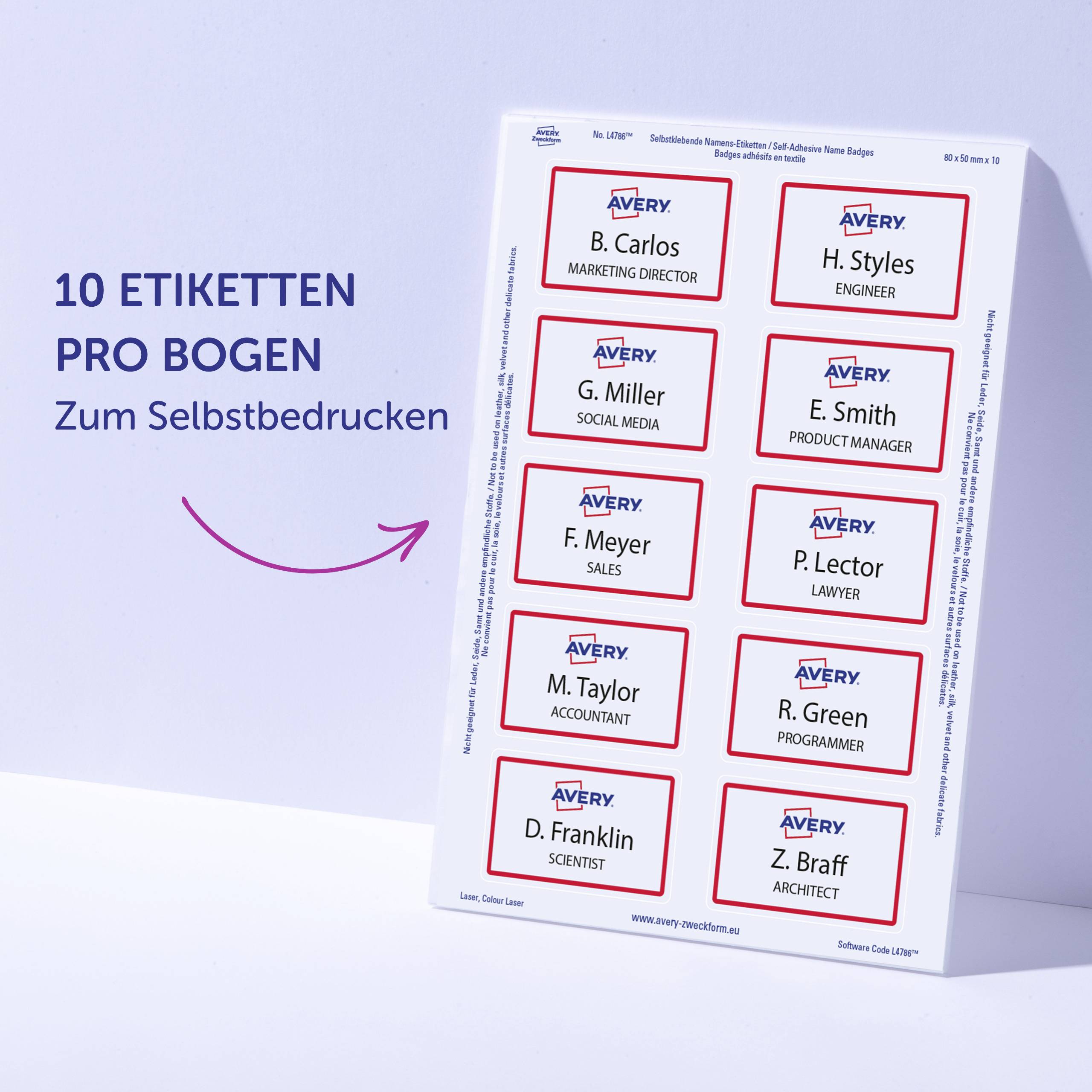 Avery-Zweckform L4786-20 Namensschild (B x H) 85mm x 50mm 200St.