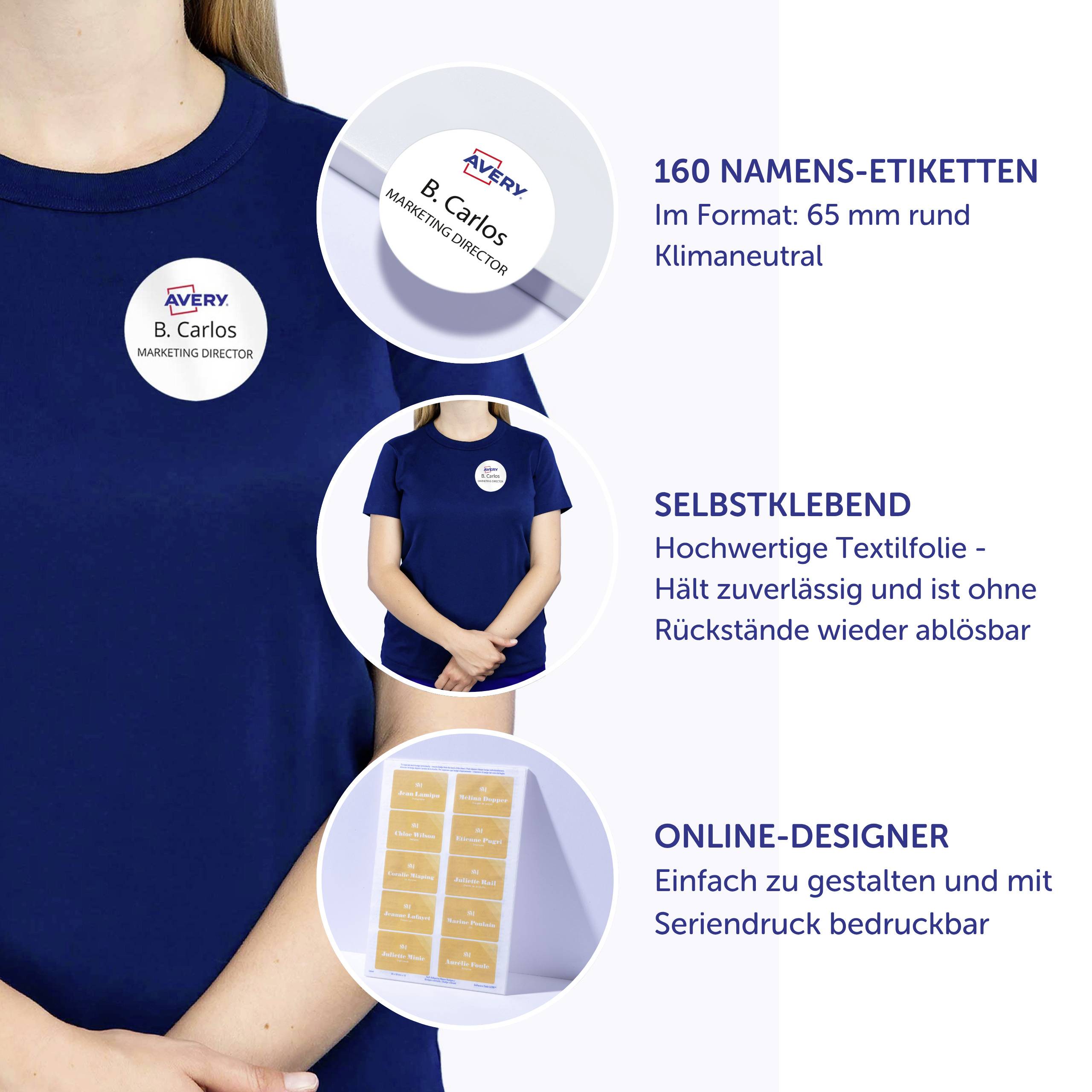 Avery-Zweckform J4881-20 Namensschild (B x H) 65mm x 65mm 160St.