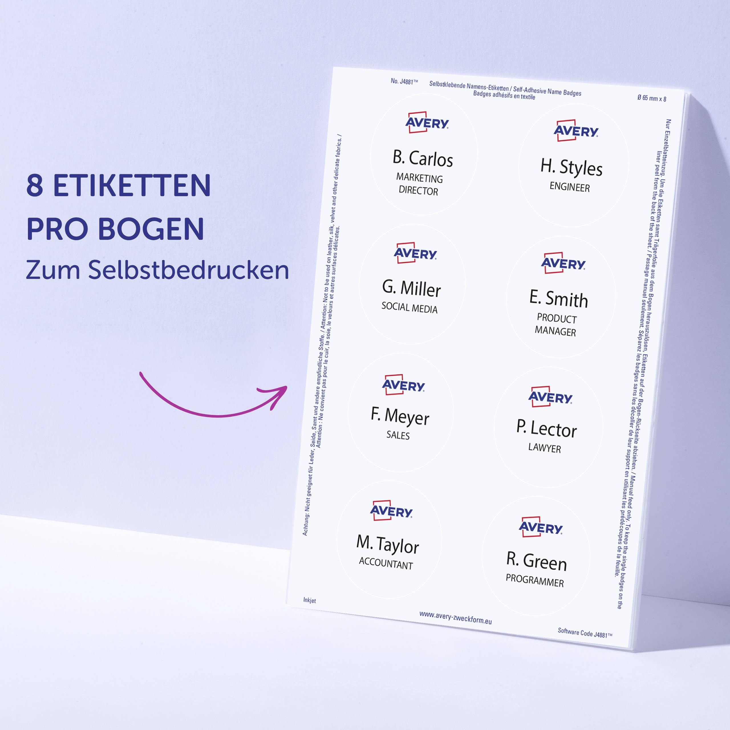 Avery-Zweckform J4881-20 Namensschild (B x H) 65mm x 65mm 160St.