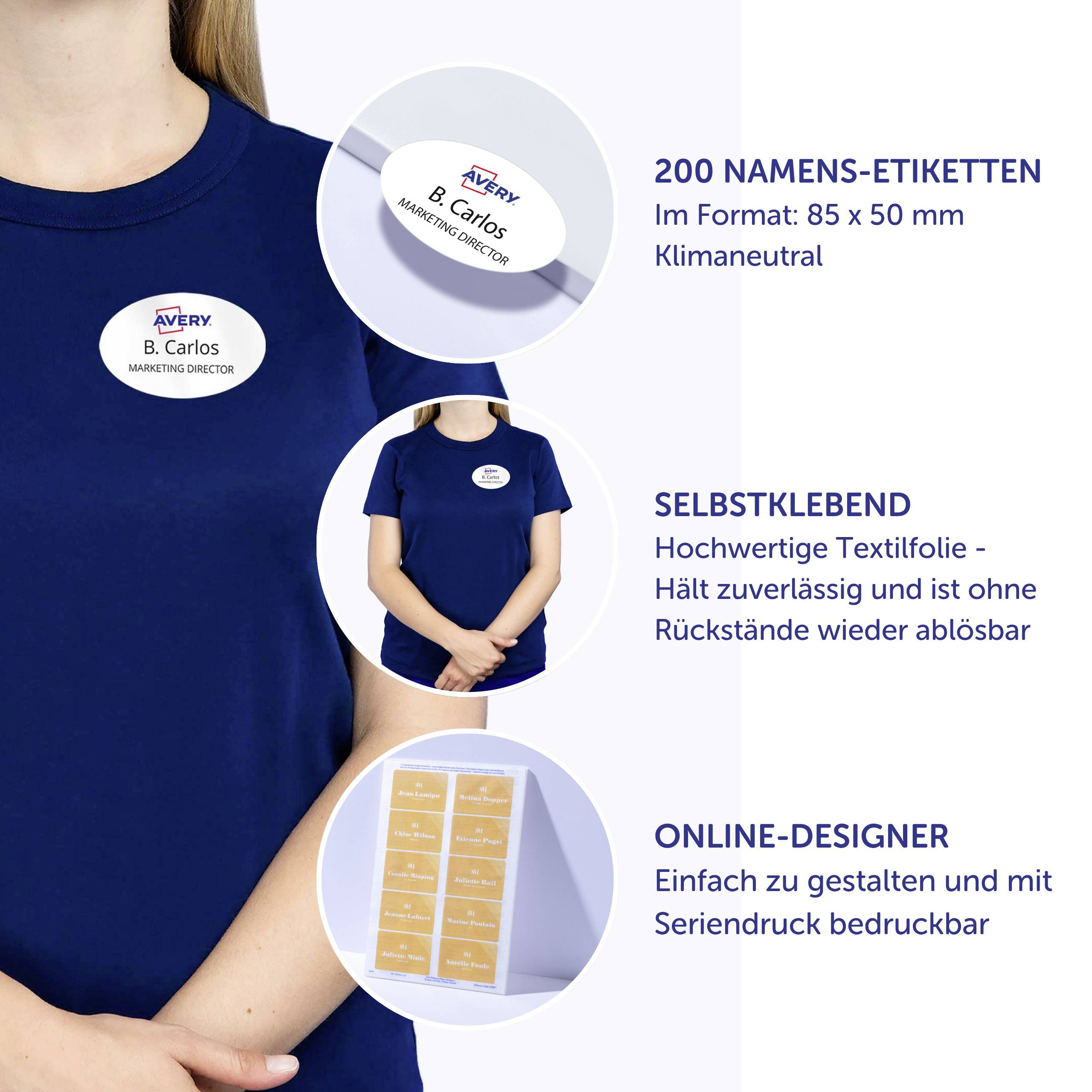 Avery-Zweckform J4882-20 Namensschild (B x H) 85mm x 50mm 200St.