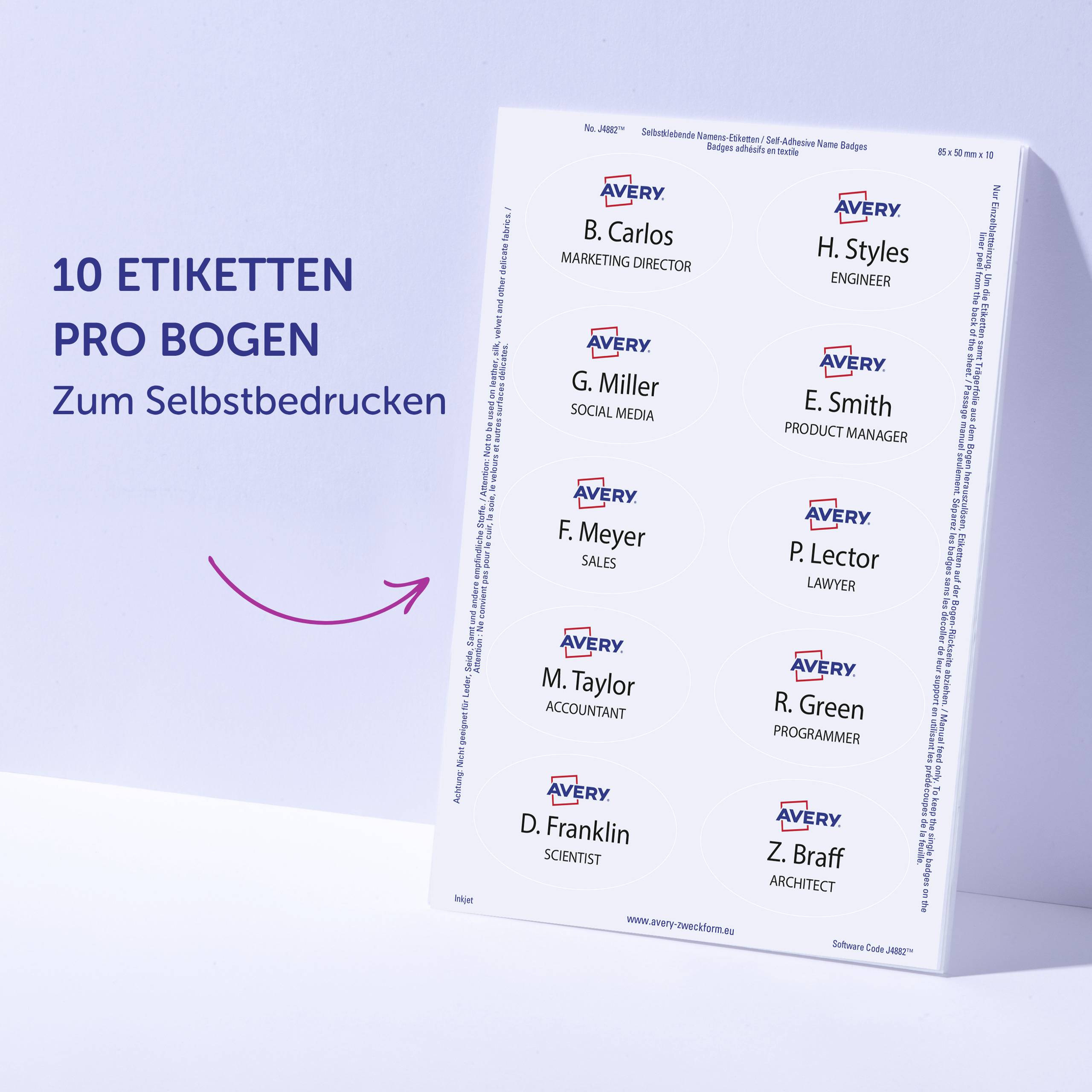 Avery-Zweckform J4882-20 Namensschild (B x H) 85mm x 50mm 200St.