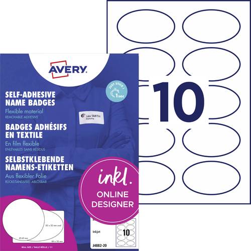 Avery-Zweckform J4882-20 Namensschild (B x H) 85 mm x 50 mm 200 St.