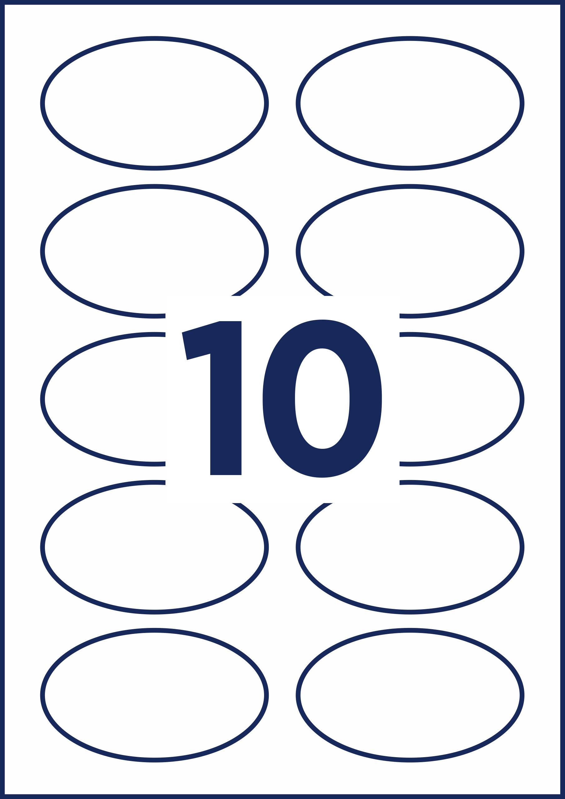 'Zehn ovale Rahmen angeordnet in einem Gitter, mit der Zahl 