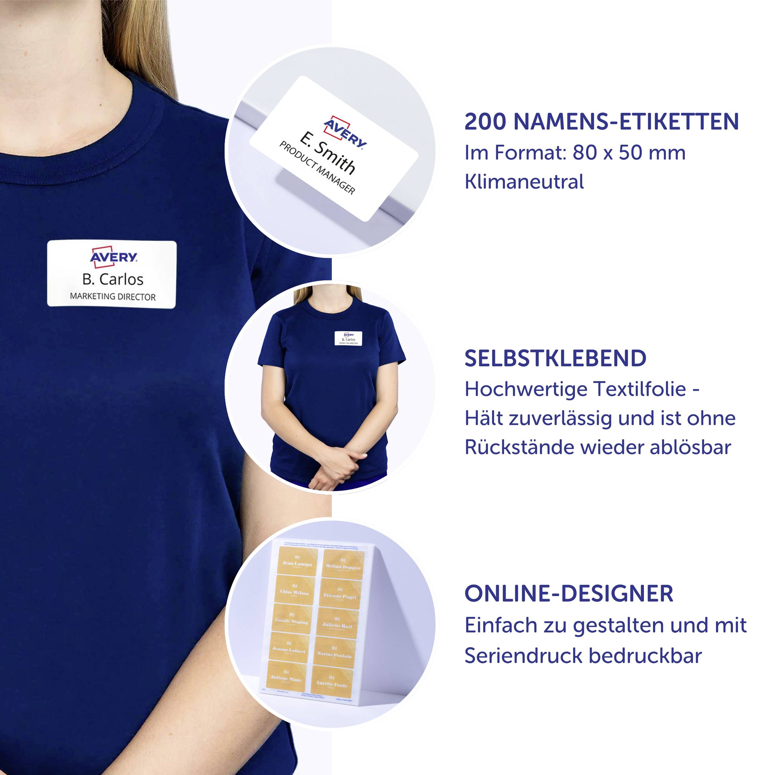 Avery-Zweckform J4785-20 Namensschild (B x H) 80mm x 50mm 200St.