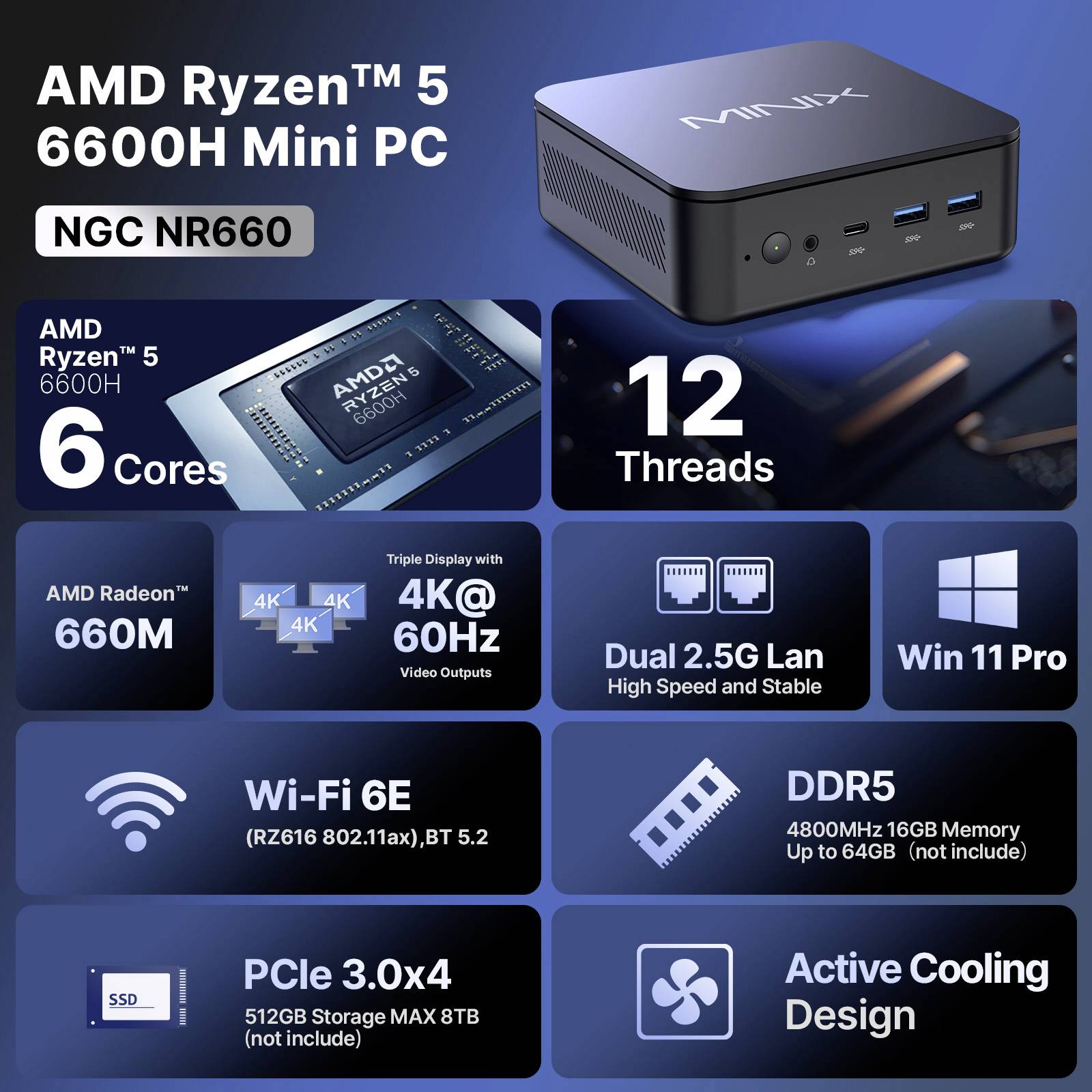 Minix Mini PC NGC NR660 AMD Ryzen 5 6600H 4.5GHz 16GB RAM 512GB SSD AMD Radeon 660M Win 11 Pro NGC NR660