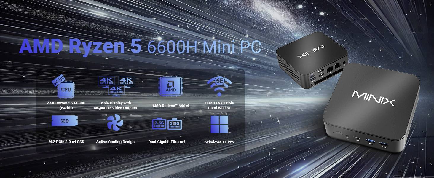 Minix Mini PC NGC NR660 AMD Ryzen 5 6600H 4.5GHz 16GB RAM 512GB SSD AMD Radeon 660M Win 11 Pro NGC NR660