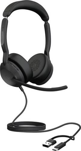 Jabra Evolve2 50 On Ear Headset kabelgebunden, Bluetooth® Stereo Schwarz Mikrofon-Rauschunterdrücku