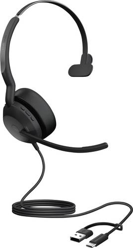 Jabra Evolve2 50 On Ear Headset kabelgebunden Mono Schwarz Mikrofon-Rauschunterdrückung, Noise Canc