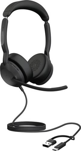 Jabra Evolve2 50 On Ear Headset kabelgebunden, Bluetooth® Stereo Schwarz Mikrofon-Rauschunterdrücku