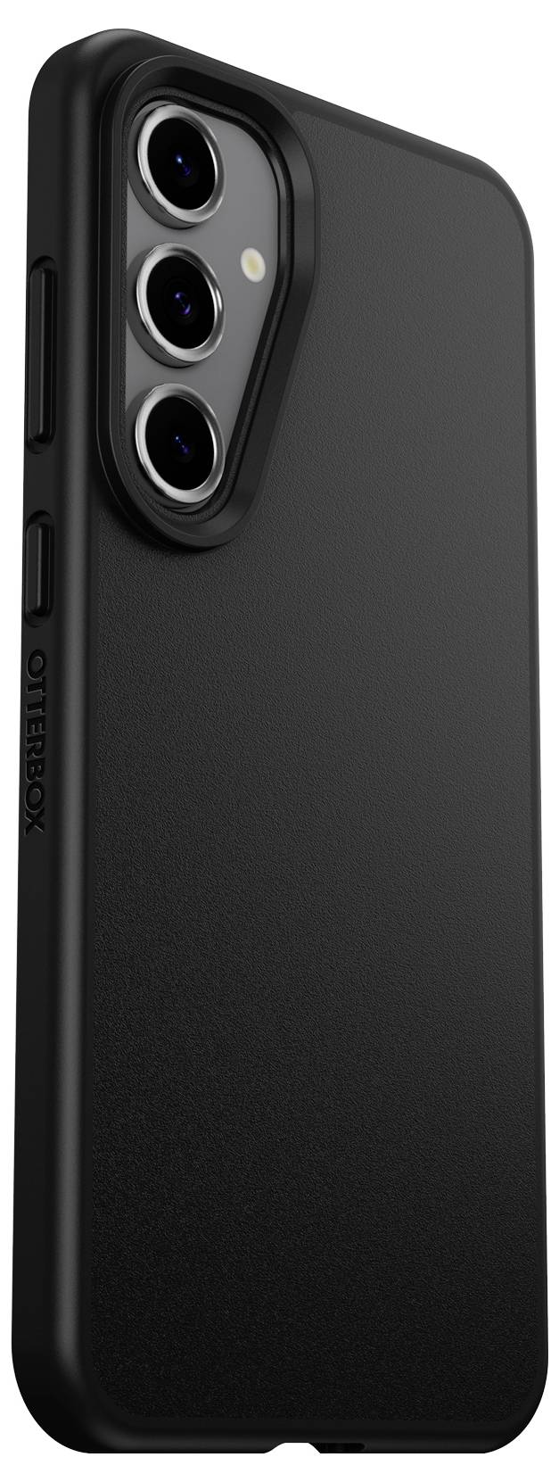 Schwarze Smartphone-Hülle von OtterBox mit dreifacher Kameraaussparung links oben.