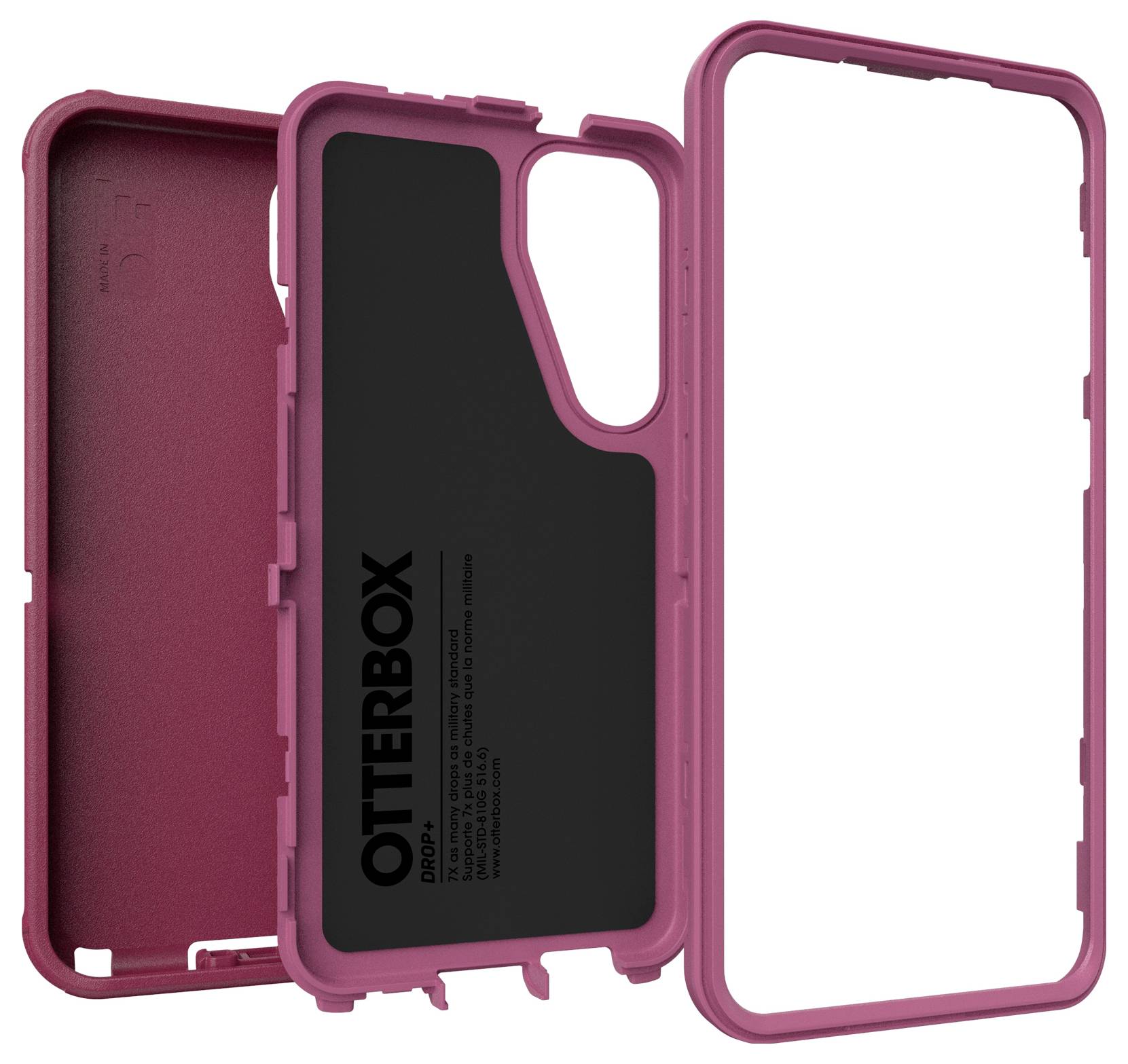 Zweiteilige Handyhülle von OtterBox in Rot mit schwarzem Innenbereich, angezeigt von Vorder- und Rückseite.