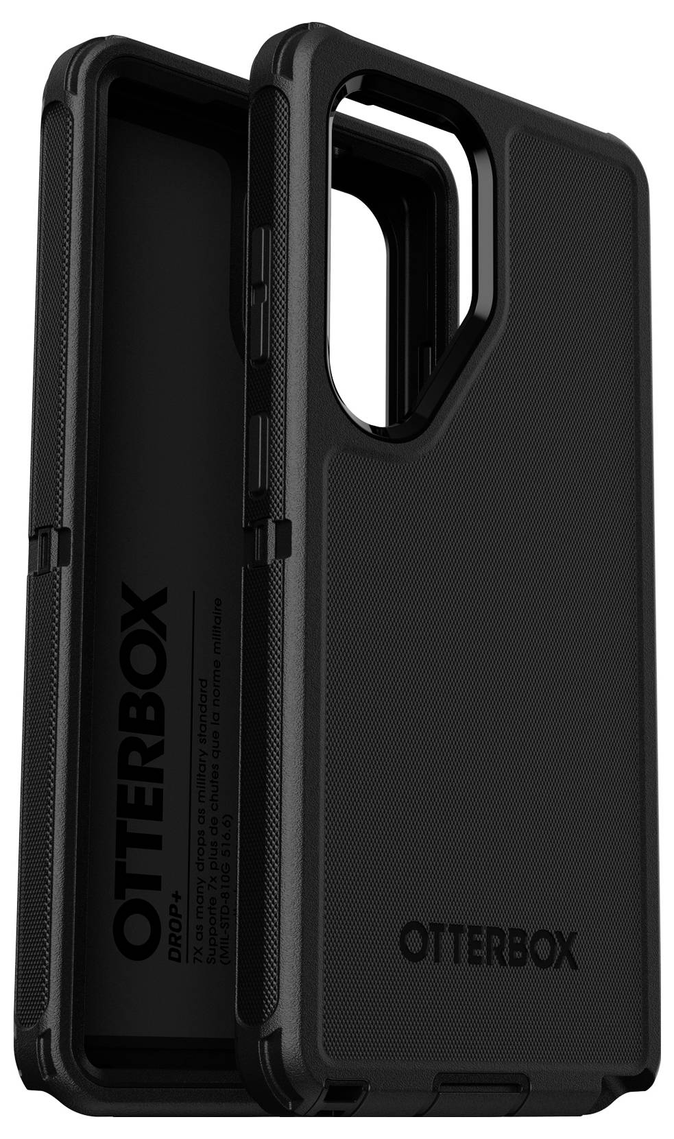 Ein schwarzes, robustes OtterBox-Handyetui mit strukturiertem Design für zusätzlichen Halt.