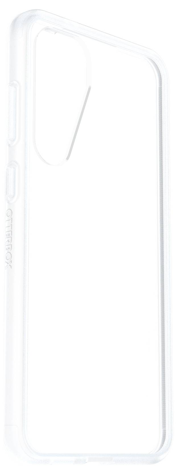 Durchsichtige Handyhülle mit Aussparungen für Kamera und Knöpfe, passend für ein Smartphone.