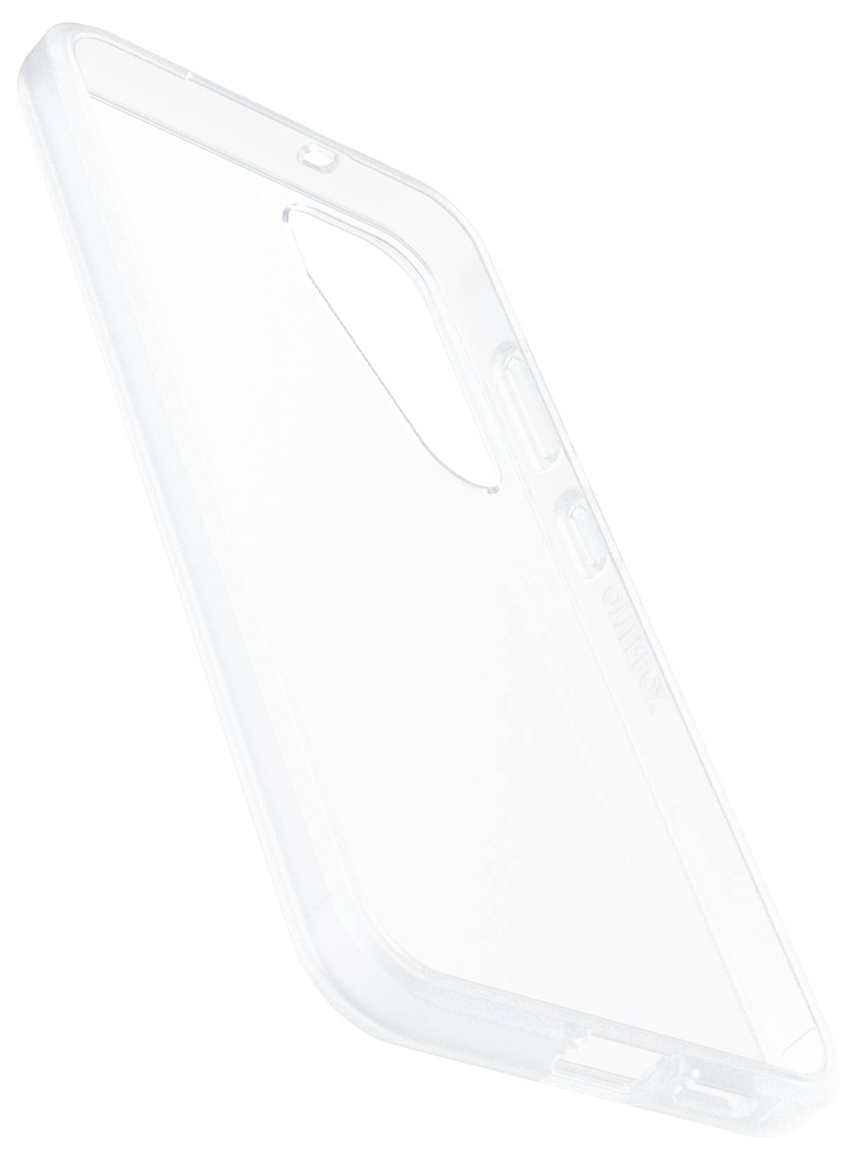 Transparente Handyhülle aus Kunststoff, teilweise um ein Smartphone gelegt, bietet Schutz vor Kratzern und Stößen.