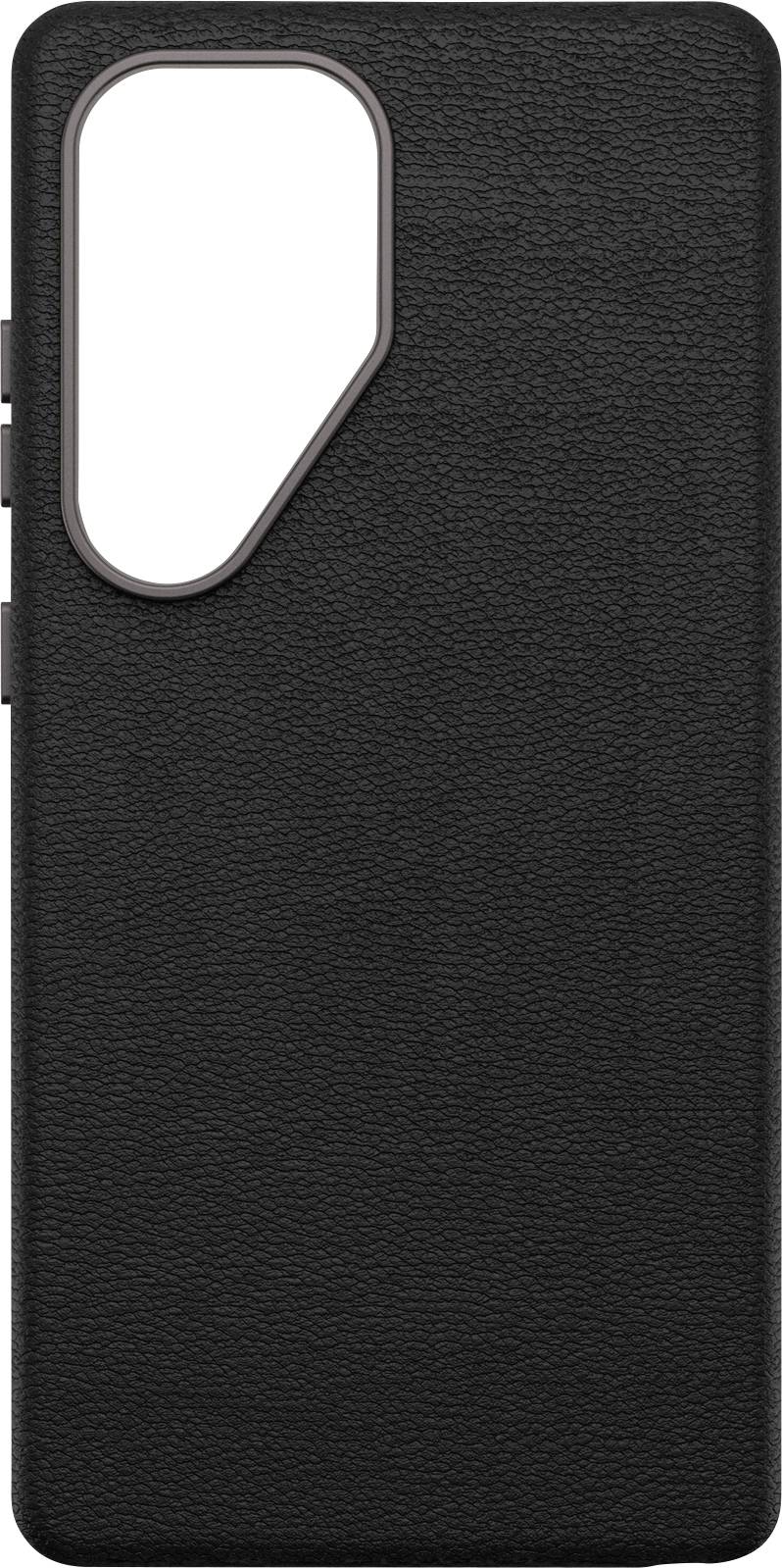 Schwarze Handyhülle mit strukturiertem Design und einer Aussparung für die Kamera.