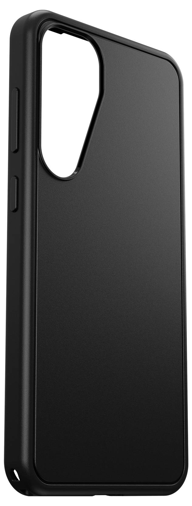 Schwarze Smartphone-Schutzhülle mit Aussparung für die Kamera, schlichtes Design, seitliche Tasten gut erreichbar.