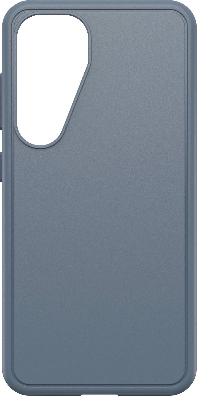 Blaue Handyhülle mit schlichtem Design und Aussparung für Kameraobjektiv.