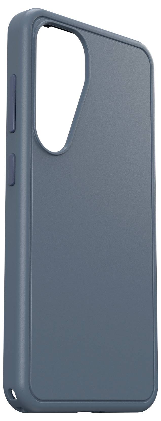 Blaue Smartphone-Hülle, schlichtes Design, Aussparung für Kamera, seitliche Tasten sichtbar. Geeignet für modernen Smartphone-Schutz.