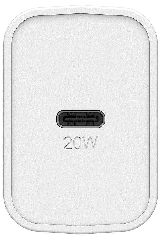 Weiße 20W-USB-C-Netzteilansicht von oben, geeignet zum Laden von elektronischen Geräten.