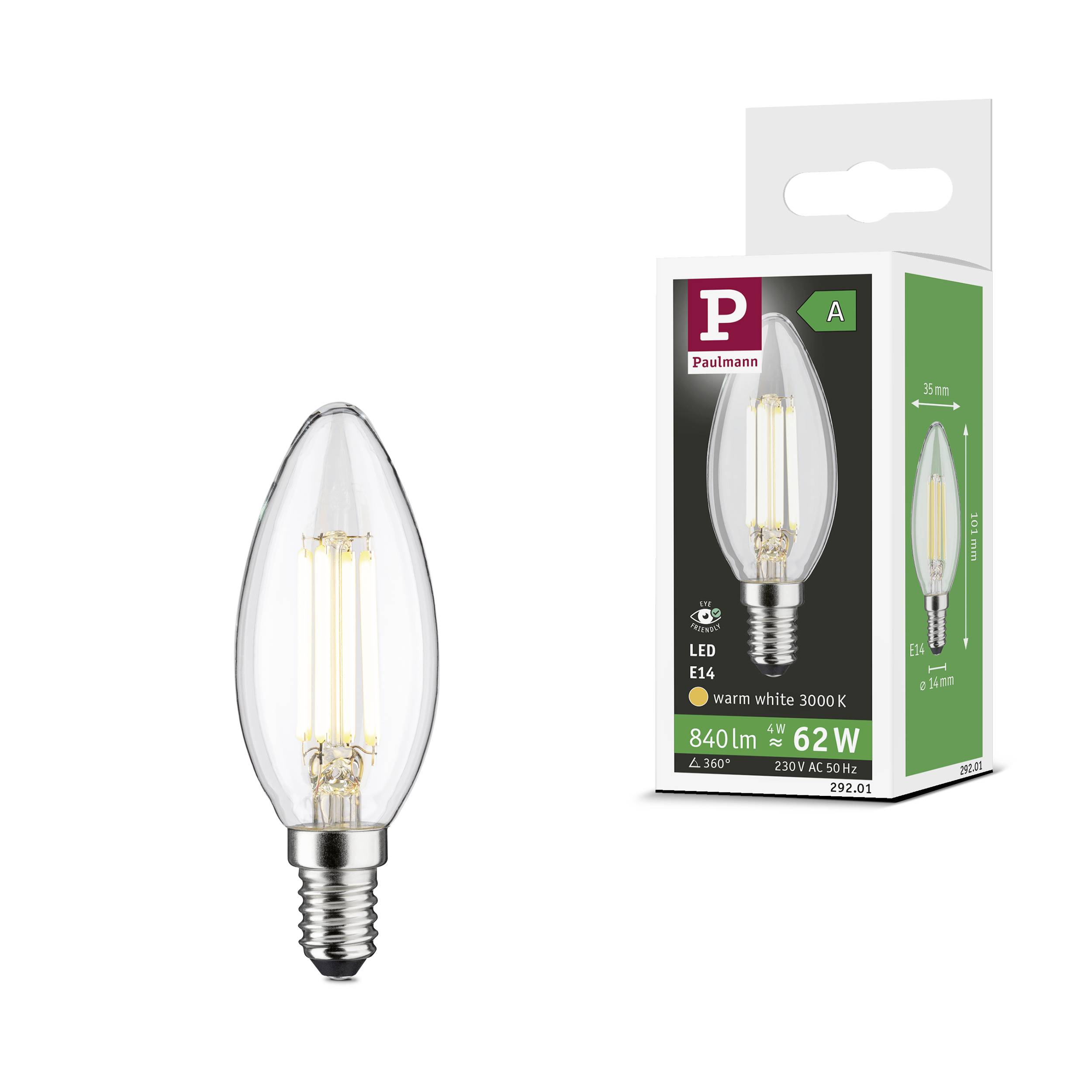 Paulmann 29201 LED EEK A (A - G) E14 Kerzenform 4W Warmweiß (Ø x H) 35mm x 101mm 1St.