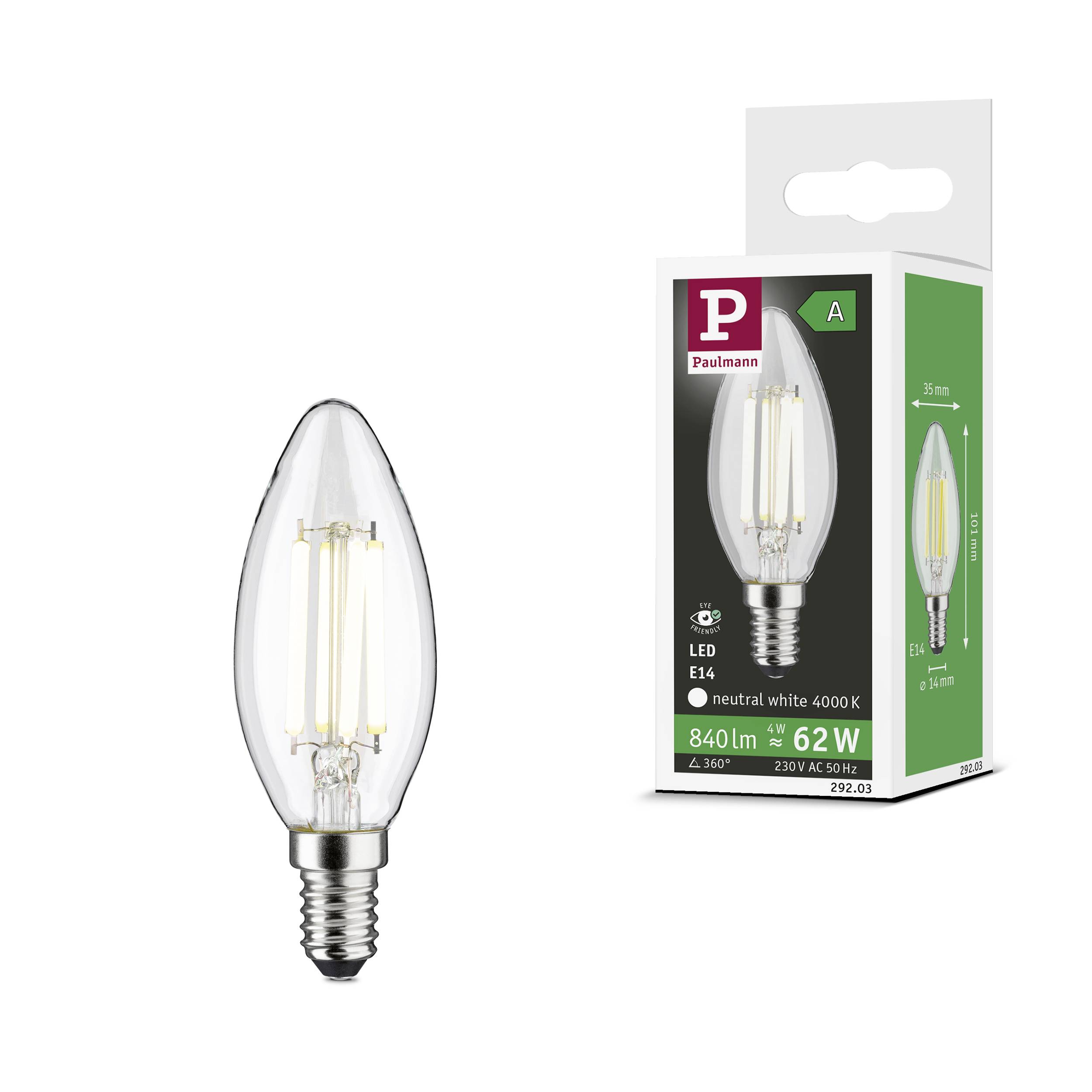 Paulmann 29203 LED EEK A (A - G) E14 Kerzenform 4W Neutralweiß (Ø x H) 35mm x 101mm 1St.