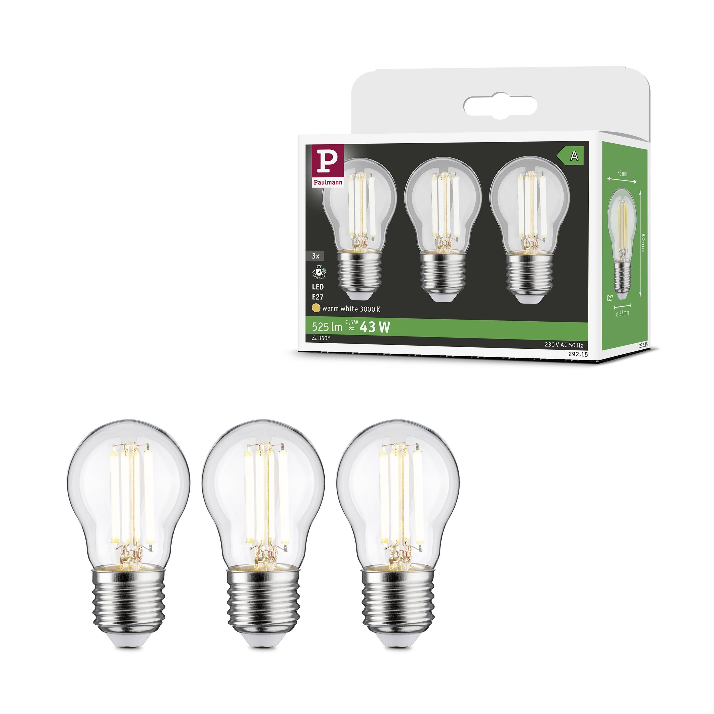 Paulmann 29215 LED EEK A (A - G) E27 Tropfenform 2.5W Warmweiß (Ø x H) 45mm x 80mm 3St.