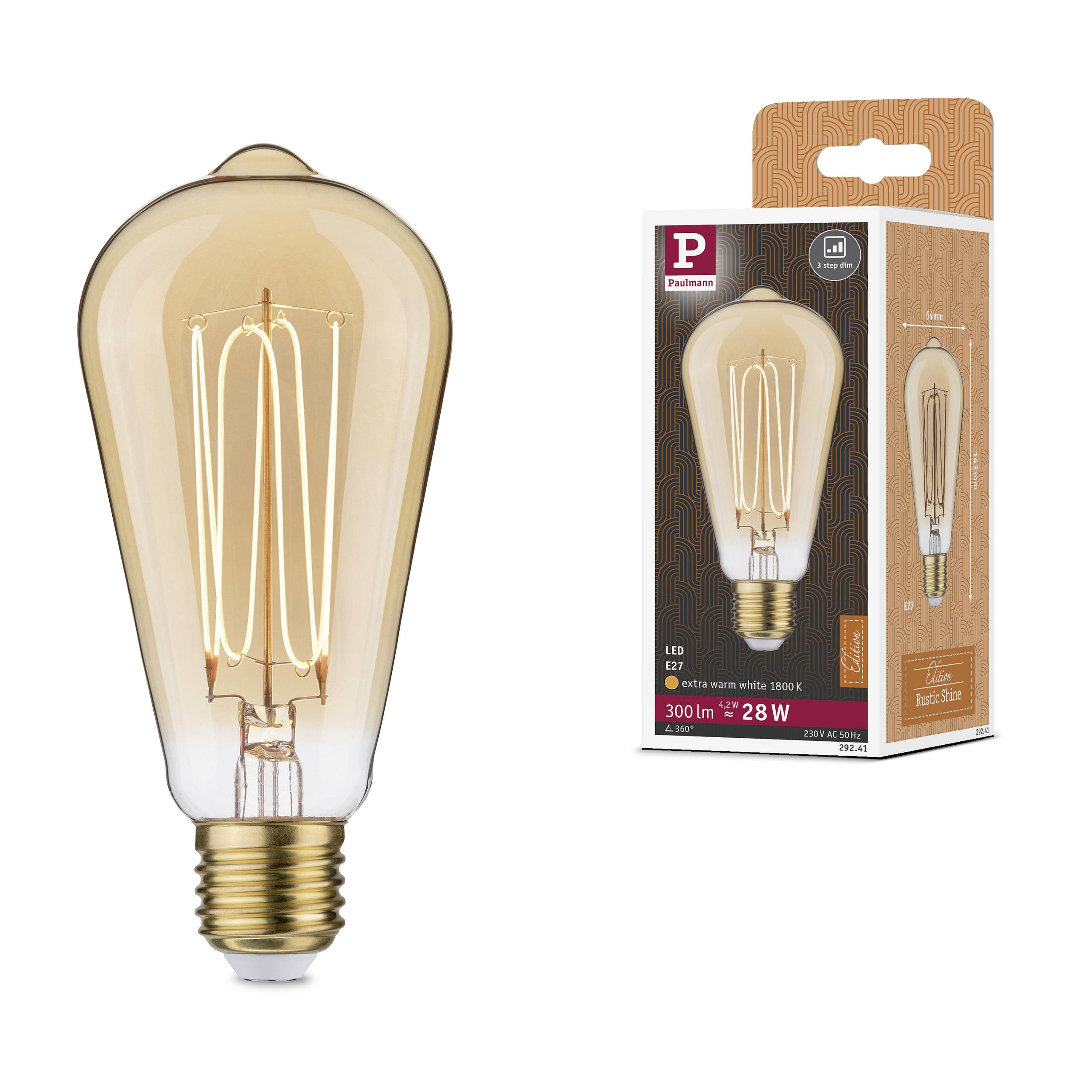 Paulmann 29241 LED E27 Globeform 4.2W Bernstein (Ø x H) 64mm x 143mm 1St.