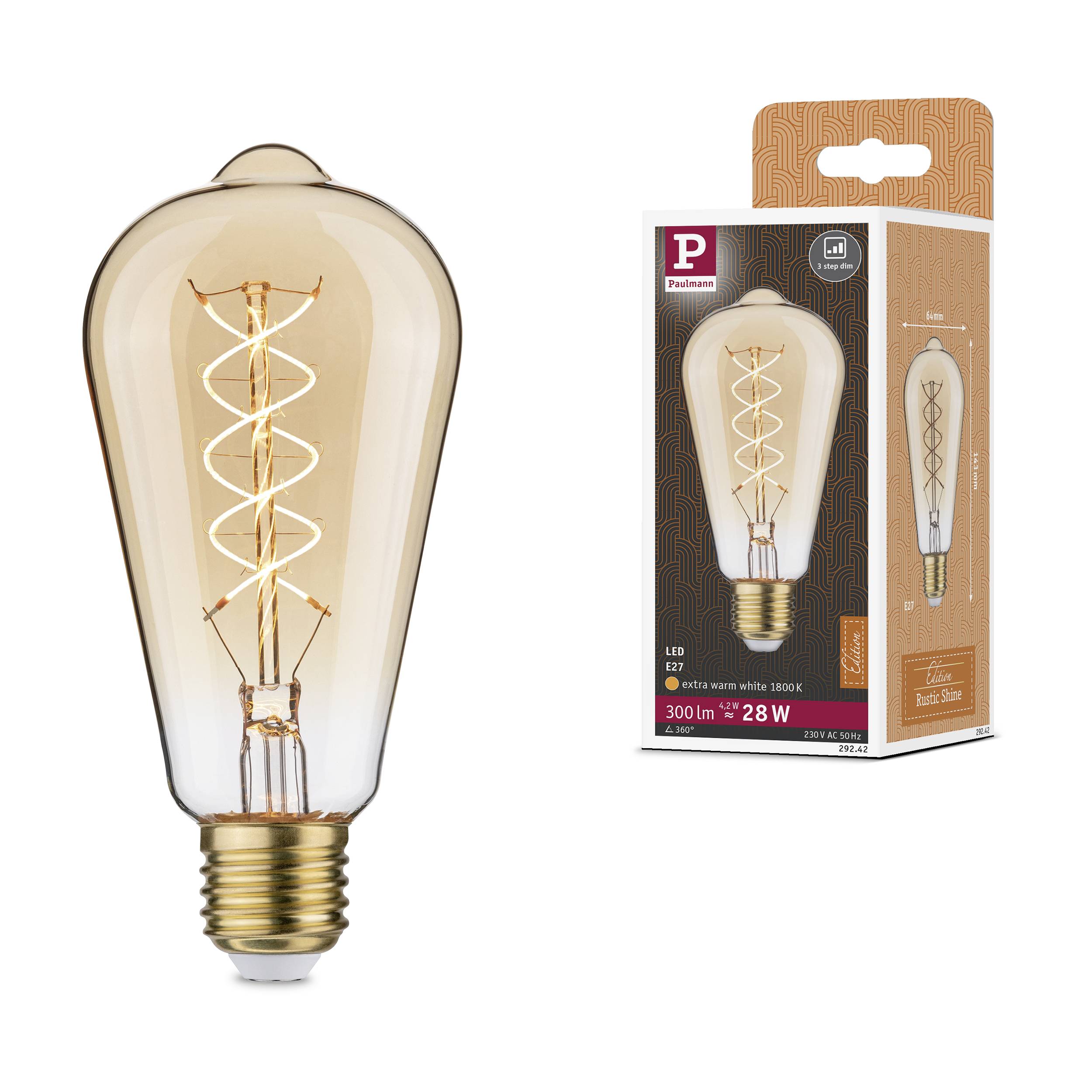 Paulmann 29242 LED E27 Globeform 4.2W Bernstein (Ø x H) 64mm x 143mm 1St.