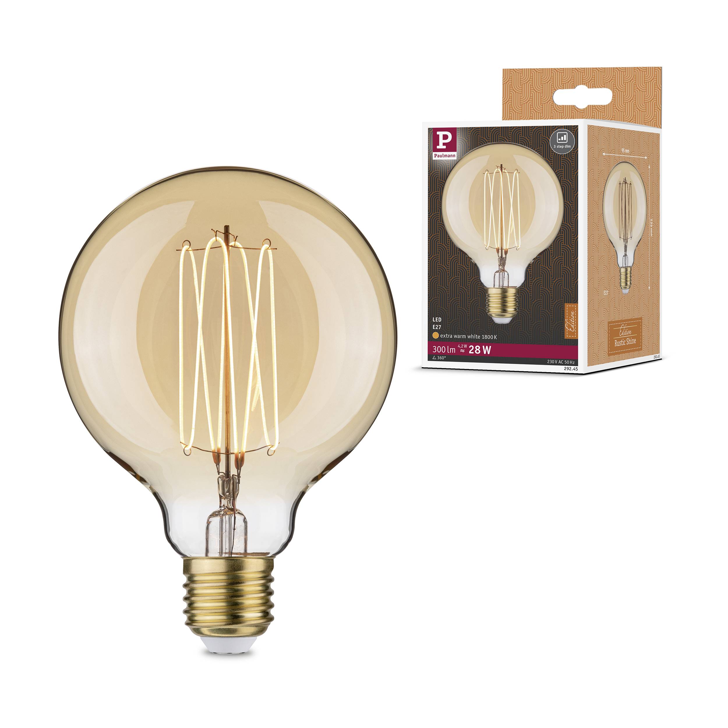 Paulmann 29245 LED E27 Globeform 4.2W Bernstein (Ø x H) 95mm x 135mm 1St.