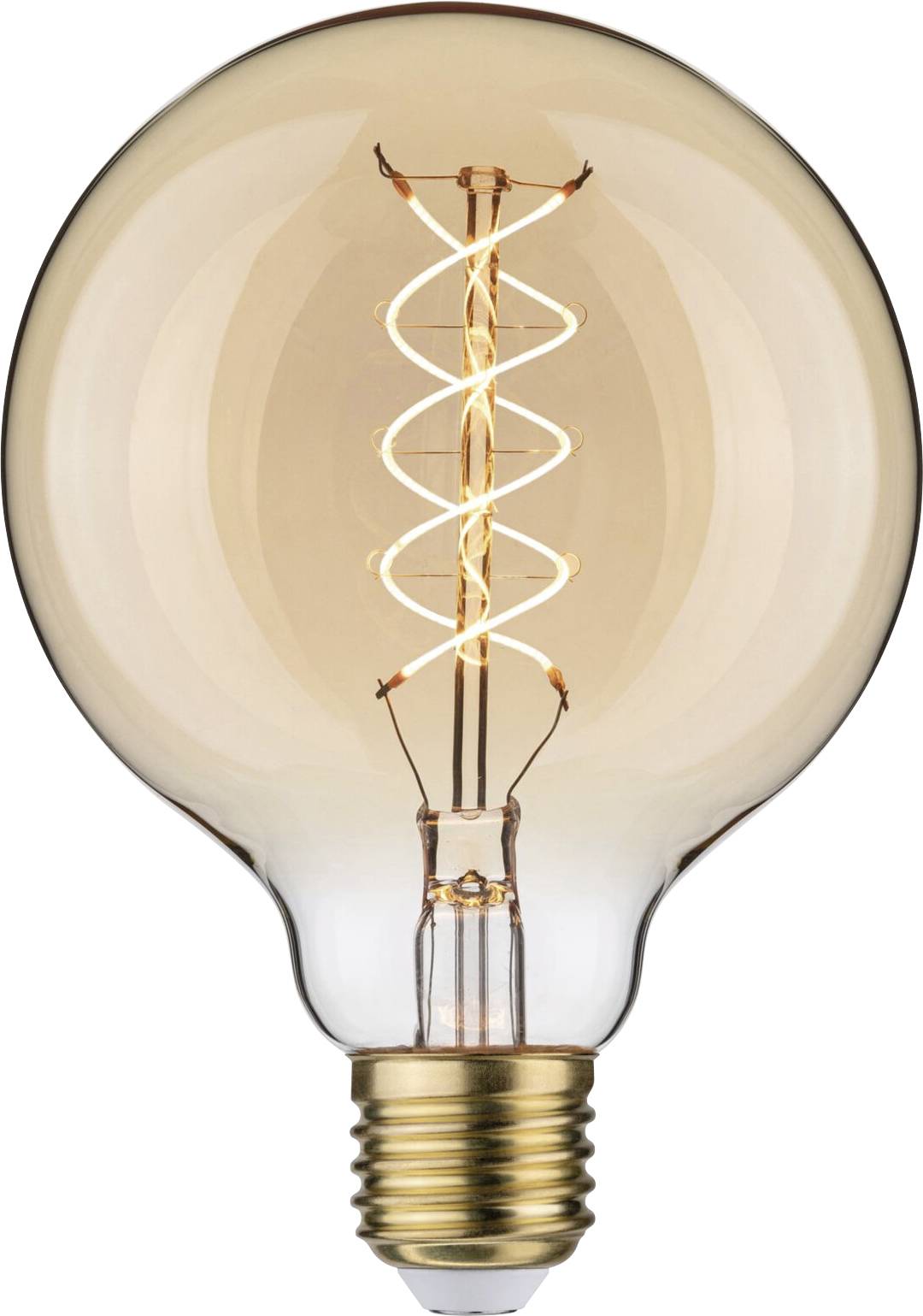 Eine Glühbirne mit sichtbarem, spiralförmigem Glühdraht; der Faden leuchtet in warmem Orangeton in einem transparenten Glaskörper.