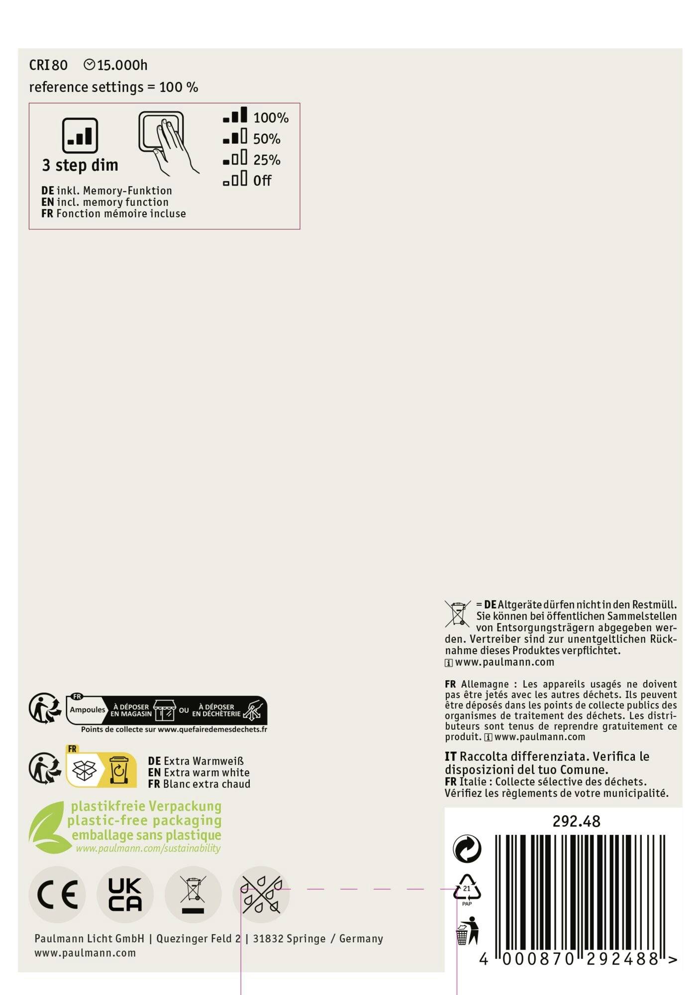 Paulmann 29248 LED E27 Globeform 4.2W Bernstein (Ø x H) 125mm x 168mm 1St.