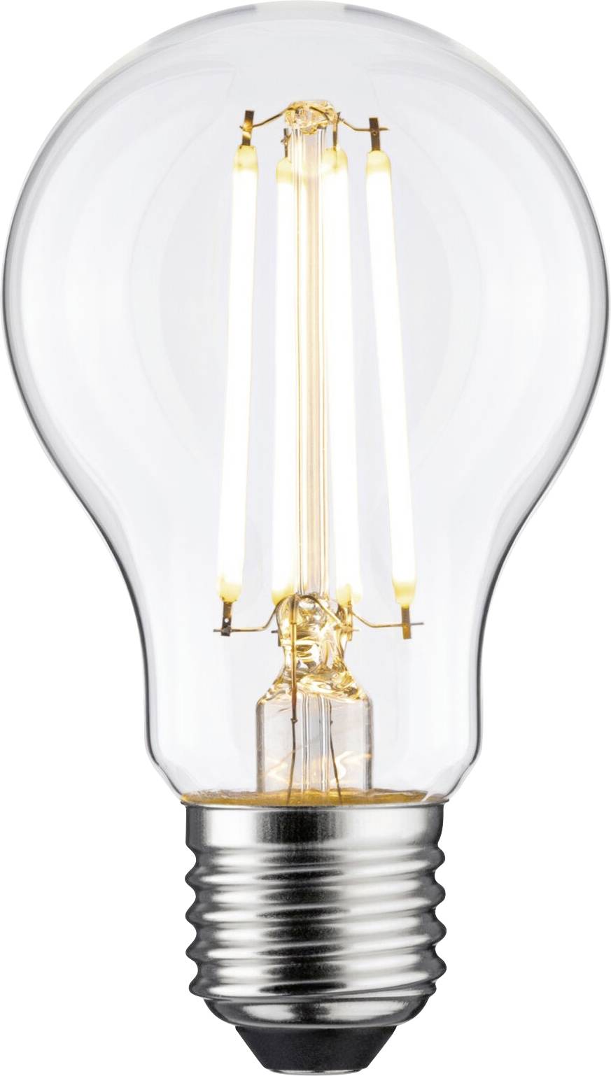 Glühbirne mit klarer Glashülle, zeigt leuchtenden Glühfaden, symbolisiert Idee oder Innovation.
