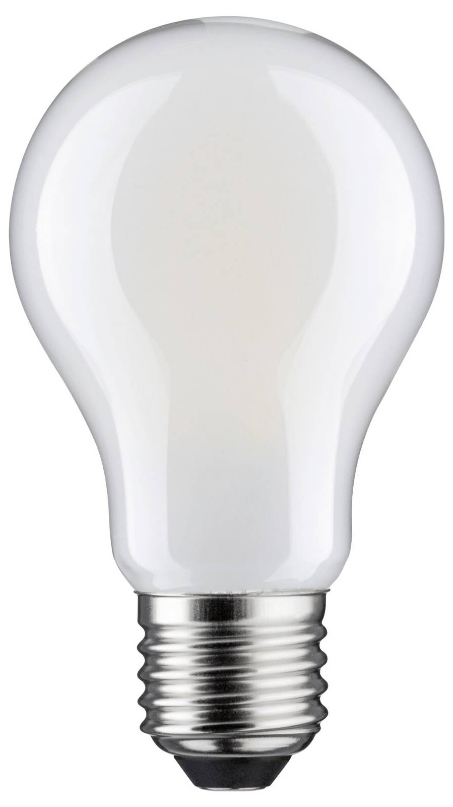 Eine Glühbirne mit silbernem Sockel, dargestellt vor einem neutralen Hintergrund.